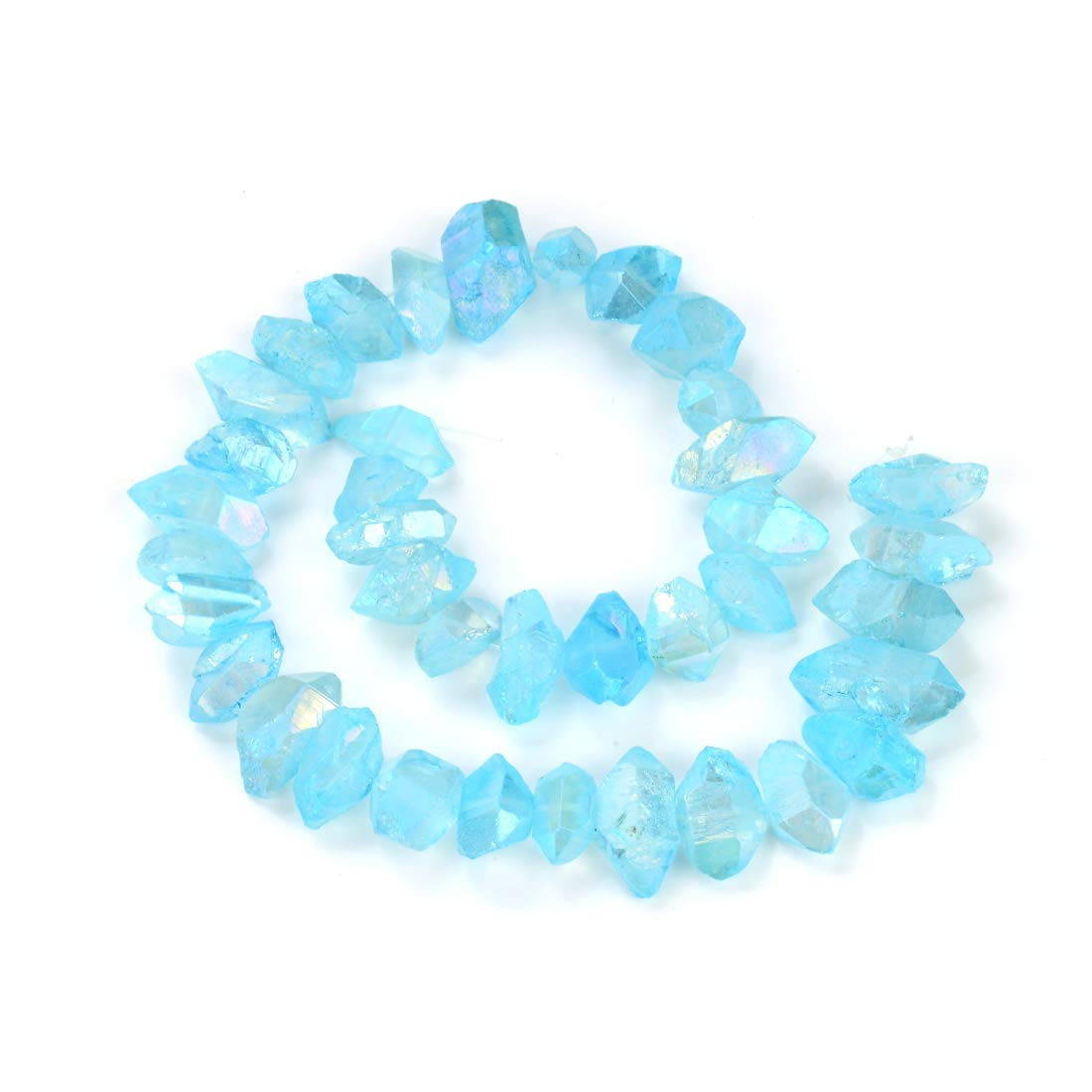 Natural Raw Healing Crystal Quartz Nugget Drilled Gemstone Beads - 15 Inch Aqua Blue AB Titanium Coated Chakra Stones for Jewelry Making & Spiritual Healing | DIY Bracelets, Necklaces & Meditation Accessories