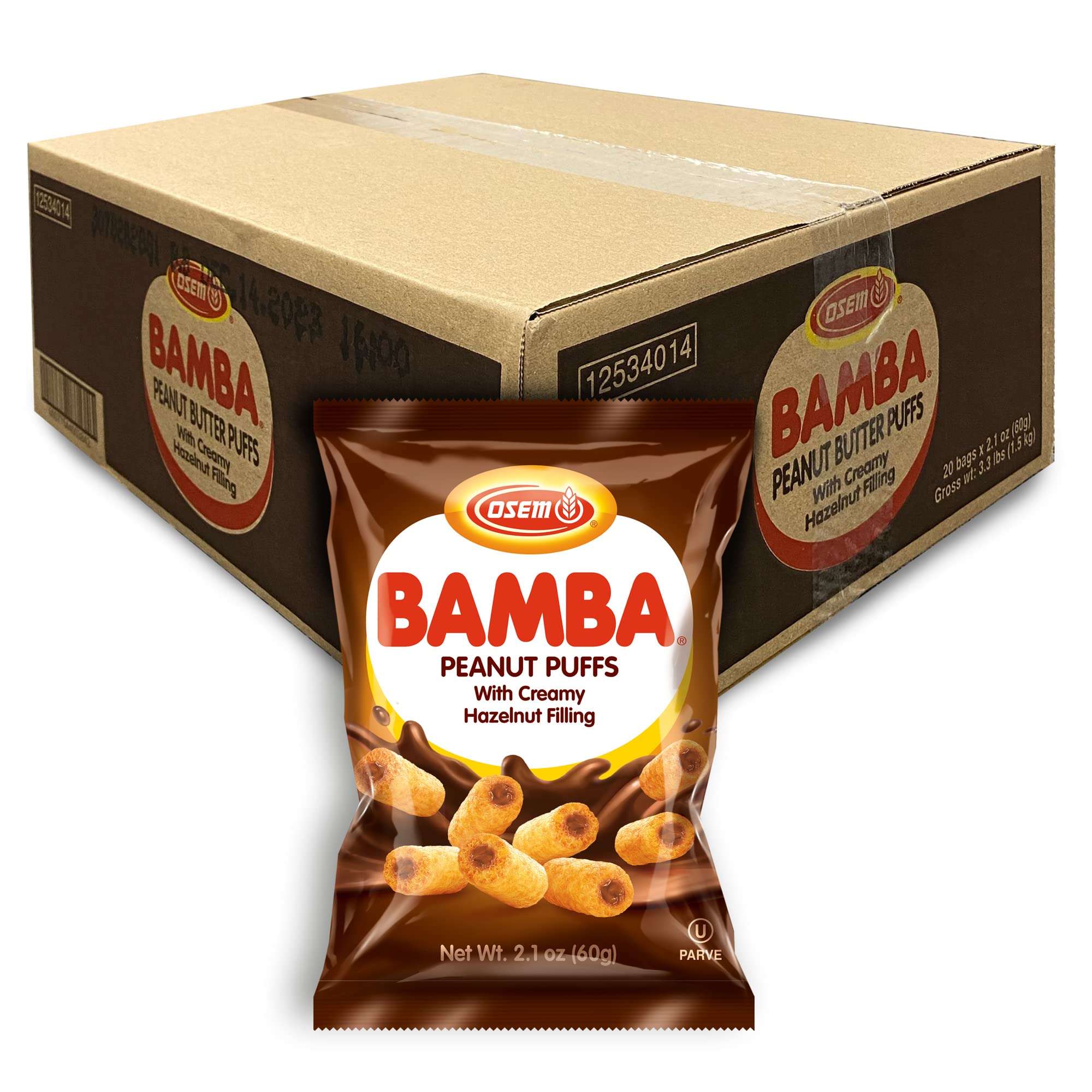 Bamba Hazelnut Cream Peanut Butter Snacks - All Natural PB Corn Puffs, 2.1oz (Pack of 20) | Healthy Kids Snacks, School Lunch & On-the-Go Treats