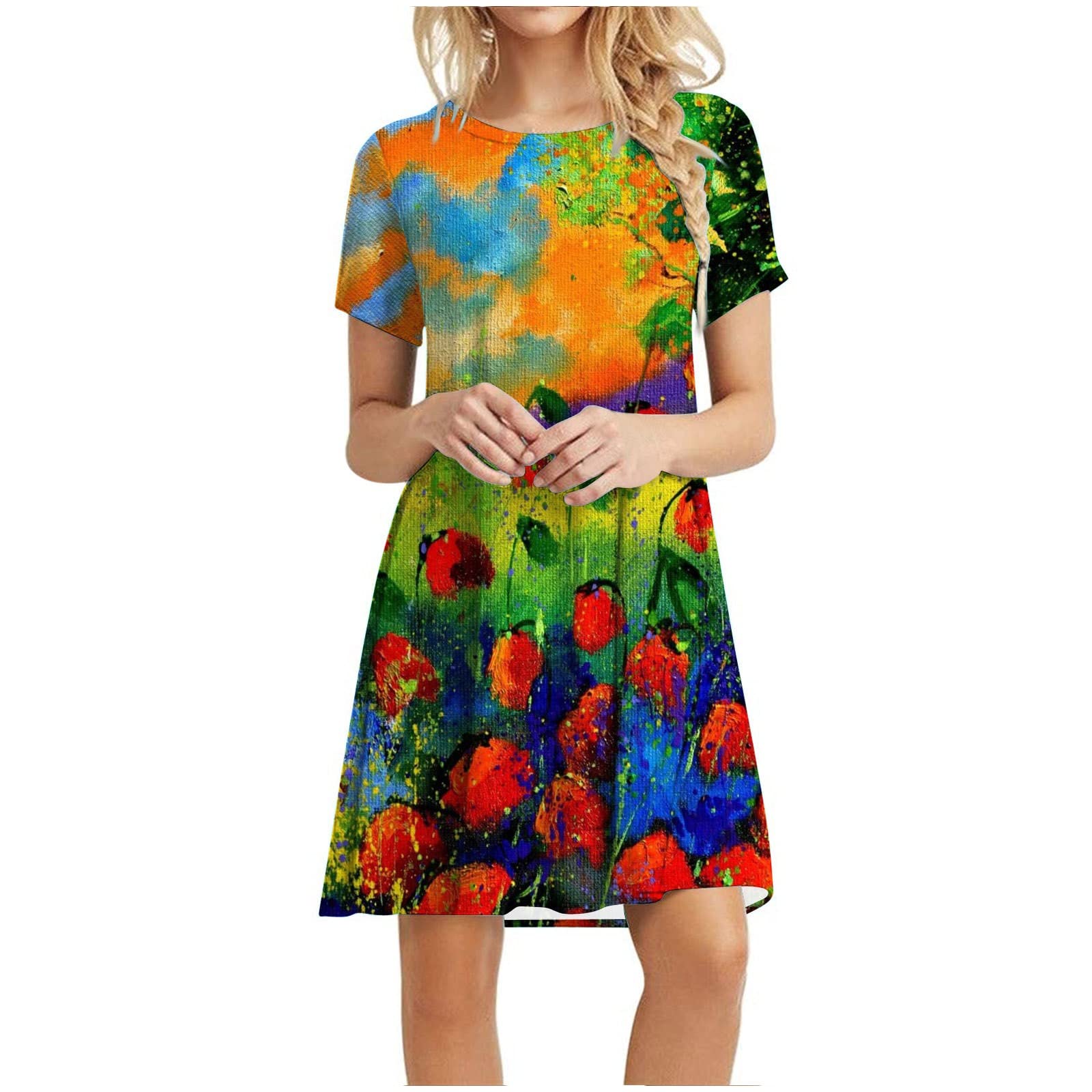 Ylioge Floral Summer Dress for Mom and Daughter - Matching Short Sleeve Swing Dress with Crewneck, Casual Beach Midi Dresses for Family Photos, Vacation Outfits & Mother-Daughter Bonding Time
