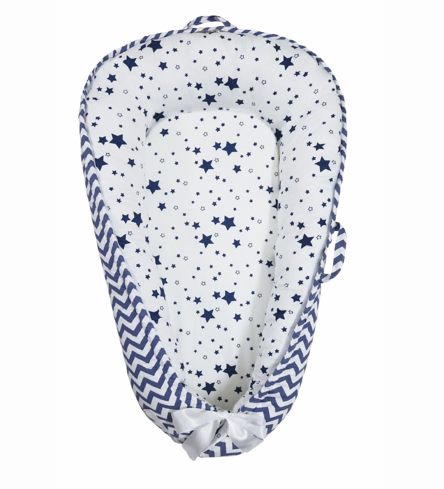 Organic Cotton Baby Nest & Lounger - Reversible, Breathable, Adjustable & Portable Infant Bed - Star Collection (Blue) | Perfect for Newborns, Co-Sleeping, Travel & Nursery Decor