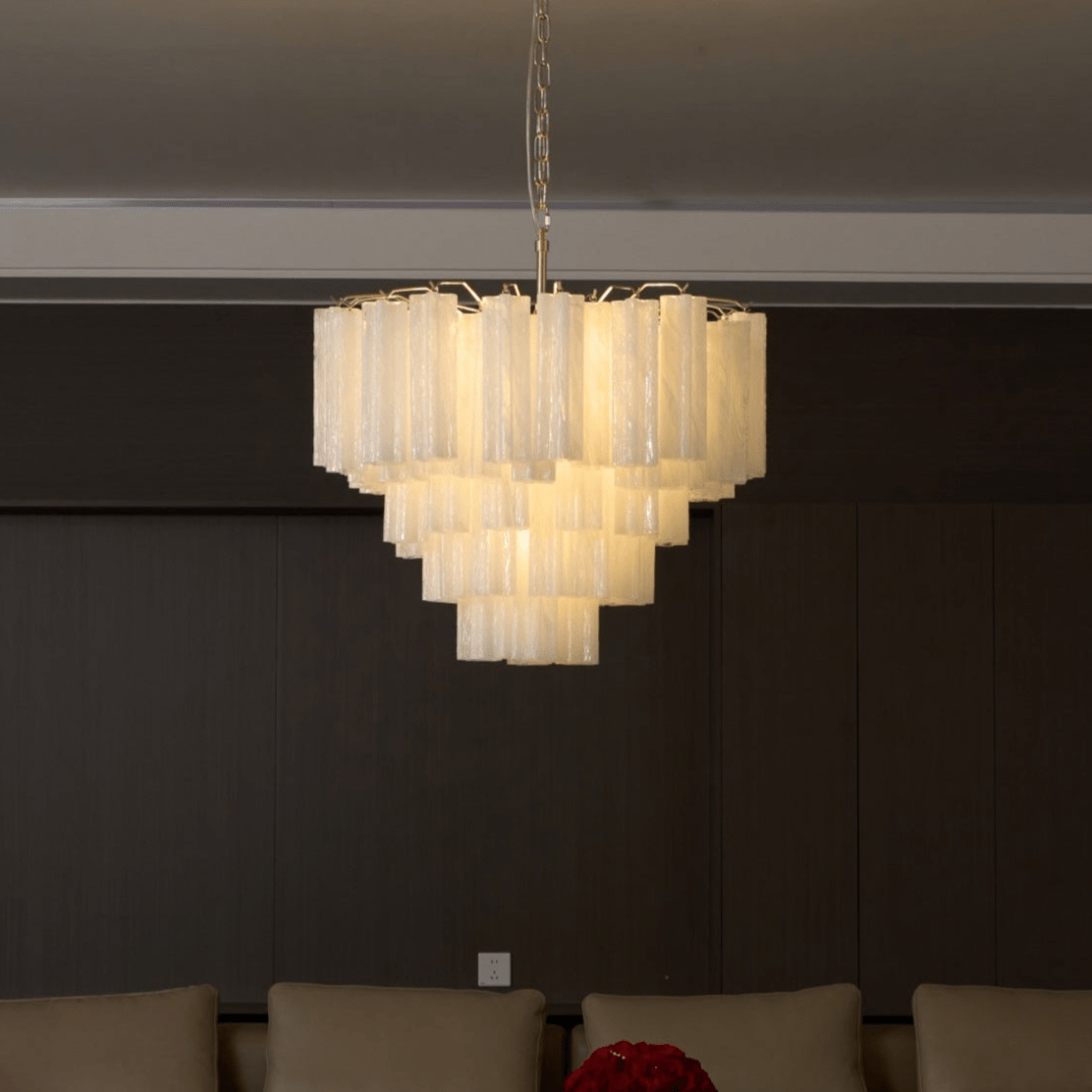 Elegant Frosted Murano Glass Cascade Chandelier - Modern Crystal Ceiling Light Fixture for Dining Room, Living Room & Bedroom Decor
