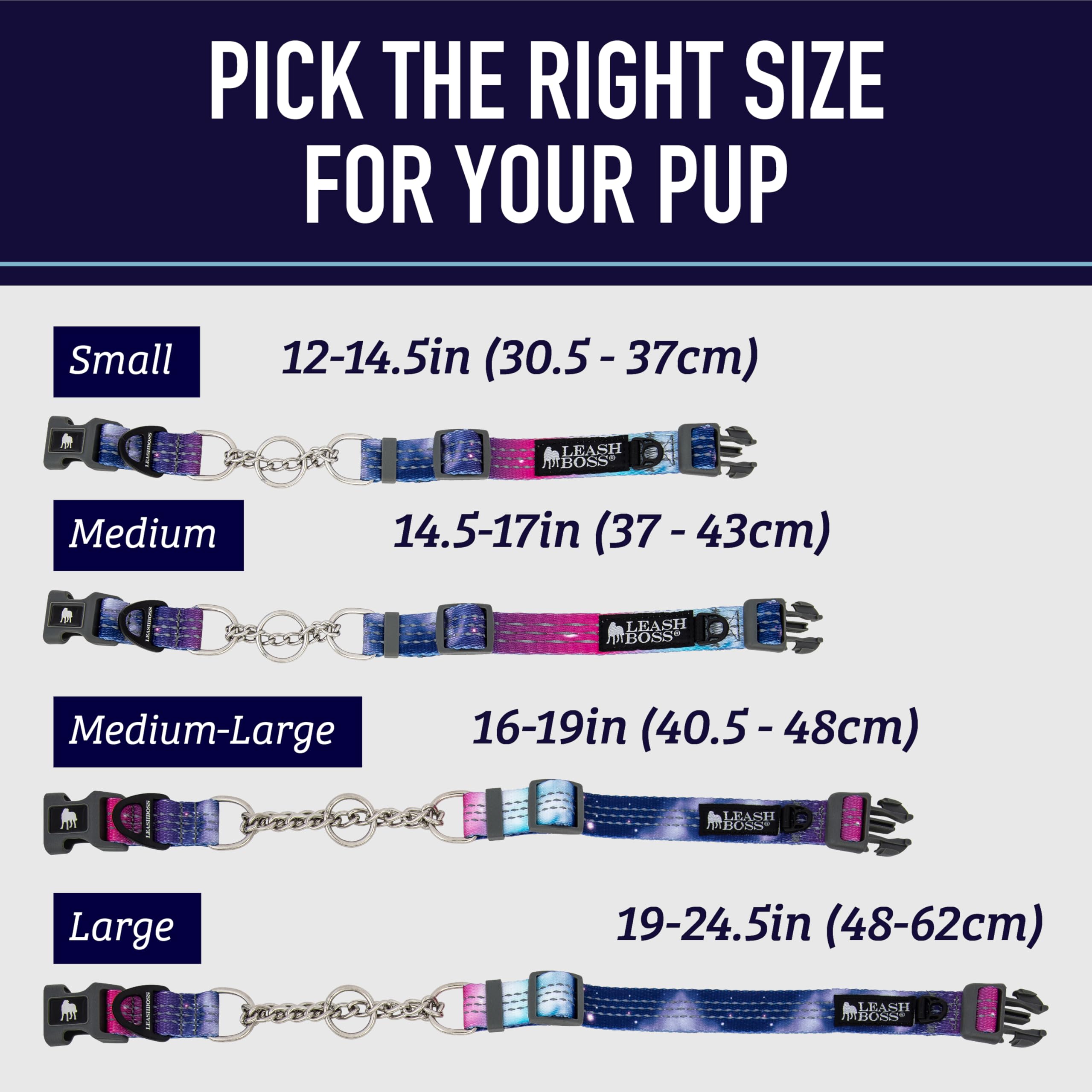 Leash Boss Martingale Dog Collar with Steel Chain & Reflective Nylon - Adjustable No-Pull Training Collar for Small, Medium & Large Dogs | Perfect for Walks, Training & Nighttime Safety