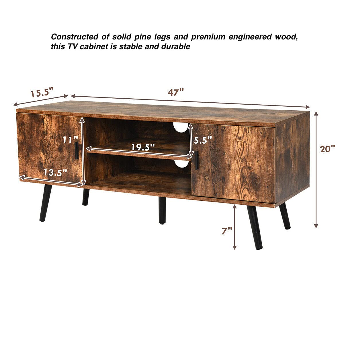 2-Tier TV Stand with Open Shelves & Storage Cabinets - Holds 55