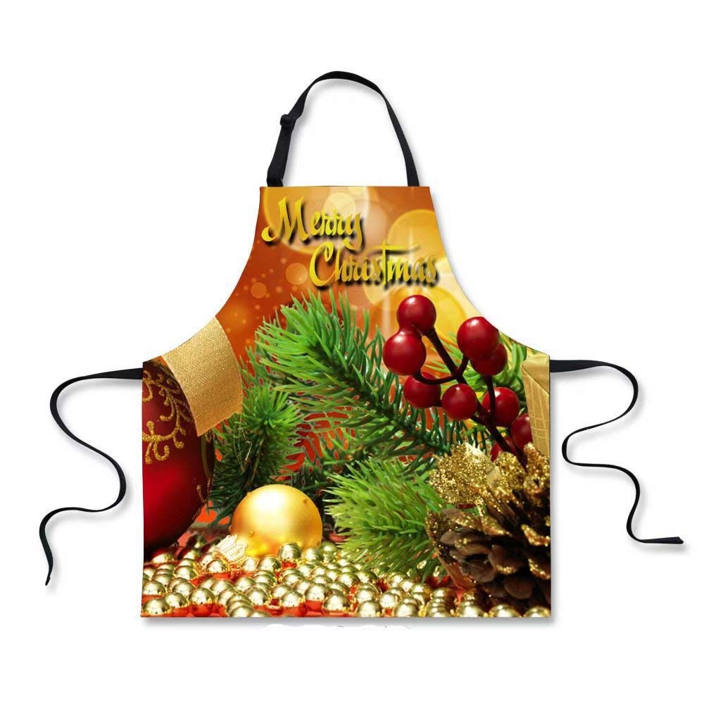 Christmas Evergreen Bough Print Apron - Adjustable Neck Kitchen Bib for Cooking, Baking & Holiday Entertaining - Festive Holiday Hostess Gift