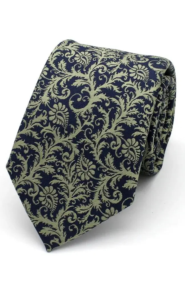 LA Smith Sage On Navy Wedding Floral Paisley Tie and Pocket Square Set for Groomsmen - Perfect for Formal Weddings, Prom & Special Occasions