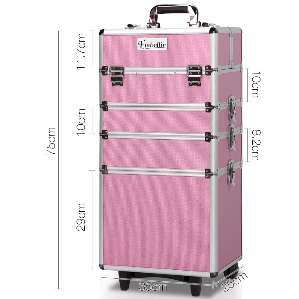 Embellir Professional Makeup Case - Beauty Trolley with Wheels, Large Cosmetic Organizer for Travel, Salon & Home Storage (Pink) | Perfect for Makeup Artists, Beauty Enthusiasts & On-the-Go Professionals