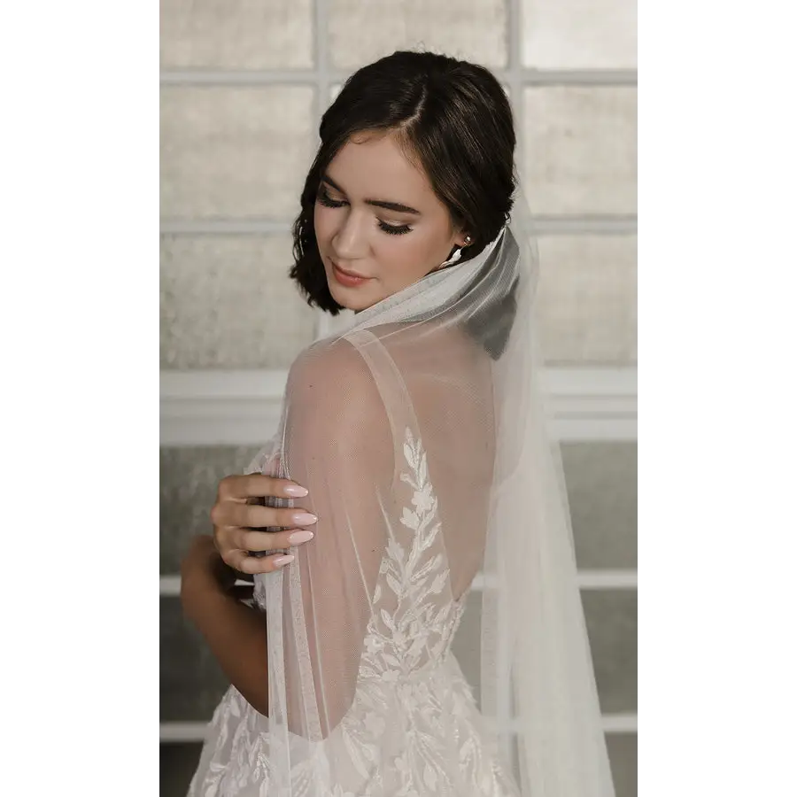 Elegant Cathedral Wedding Veil V2103C - Long Bridal Veil with Lace Trim for Church Ceremonies & Formal Weddings