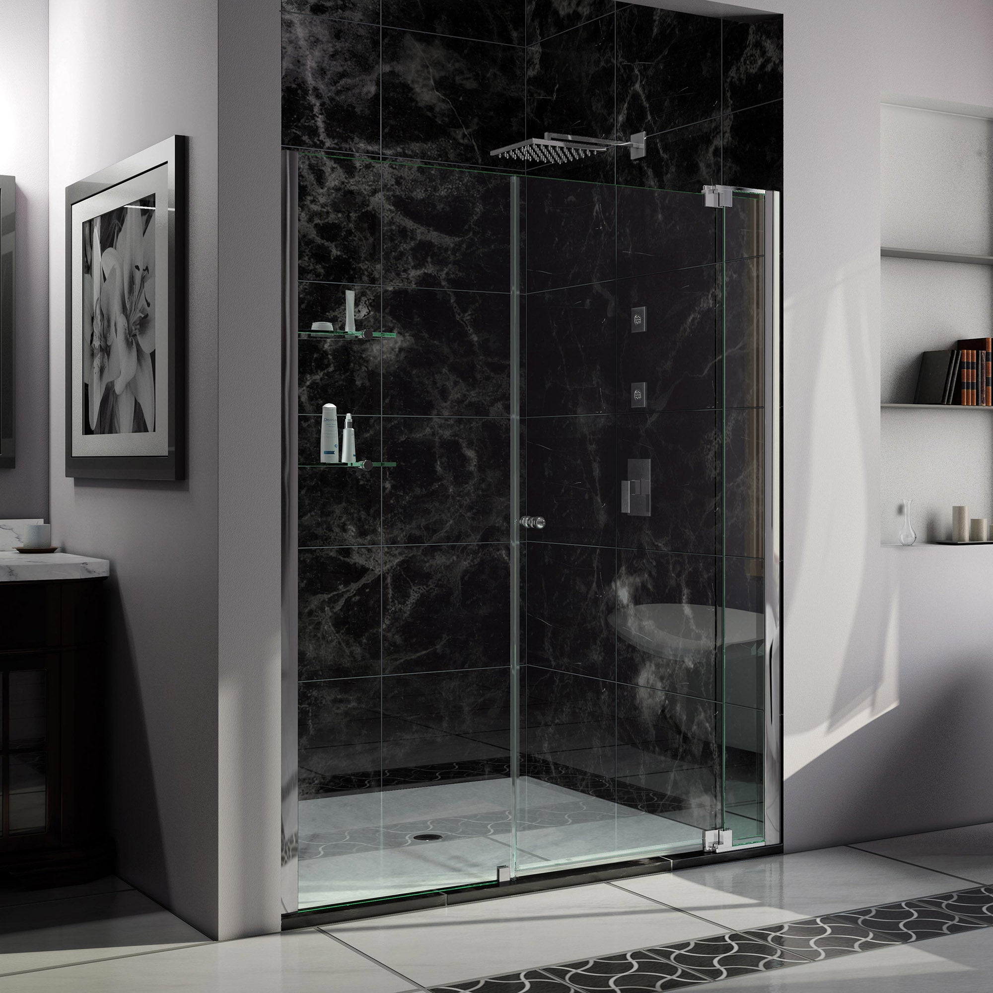 DreamLine Allure 61-62 Inch W x 73 Inch H Frameless Pivot Shower Door - Modern Bathroom Upgrade for Walk-In Showers & Spa-Like Experience