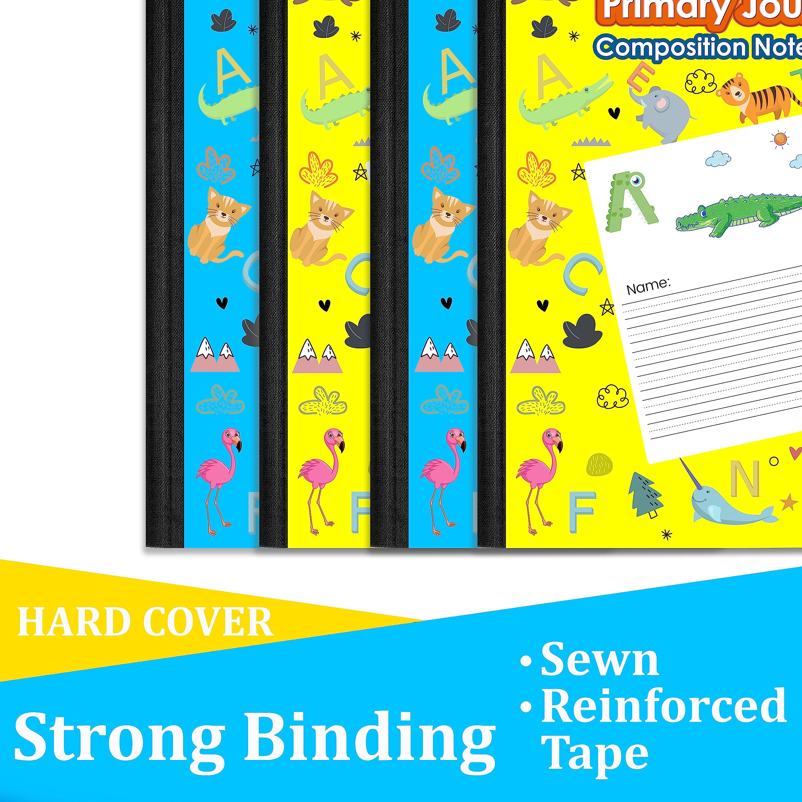 Primary Journal Composition Notebooks for Kids - 2 Pack ABC & Animal Print Writing Notebooks, 100 Sheets/200 Pages, 9.75