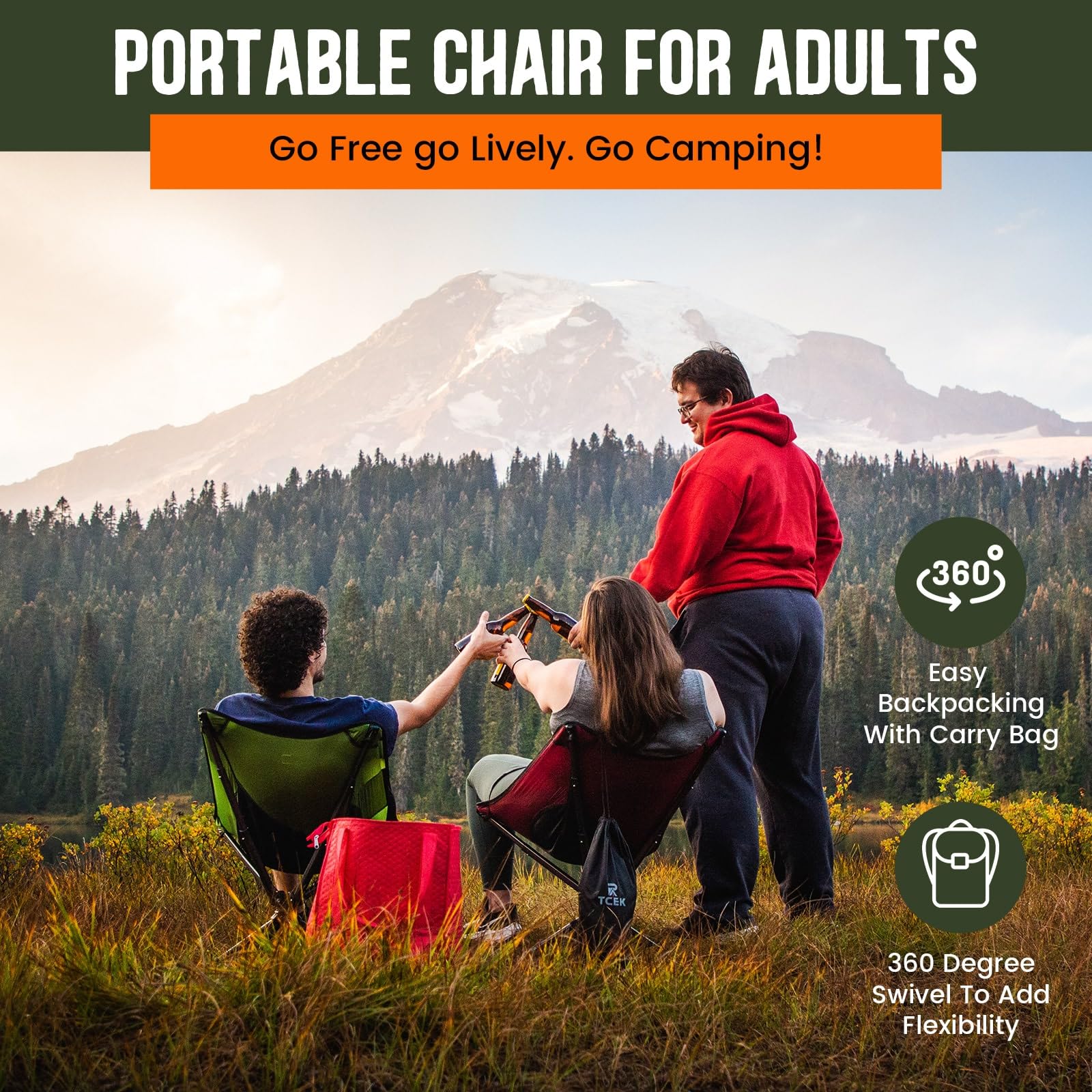 Upgraded Swivel Portable Folding Chair - Compact & Lightweight Collapsible Chair for Adults, Sets Up in 8 Seconds, Supports 300 lbs - Perfect for Camping, Travel, Hiking, Beach, Picnics, Backyard & Outdoor Events