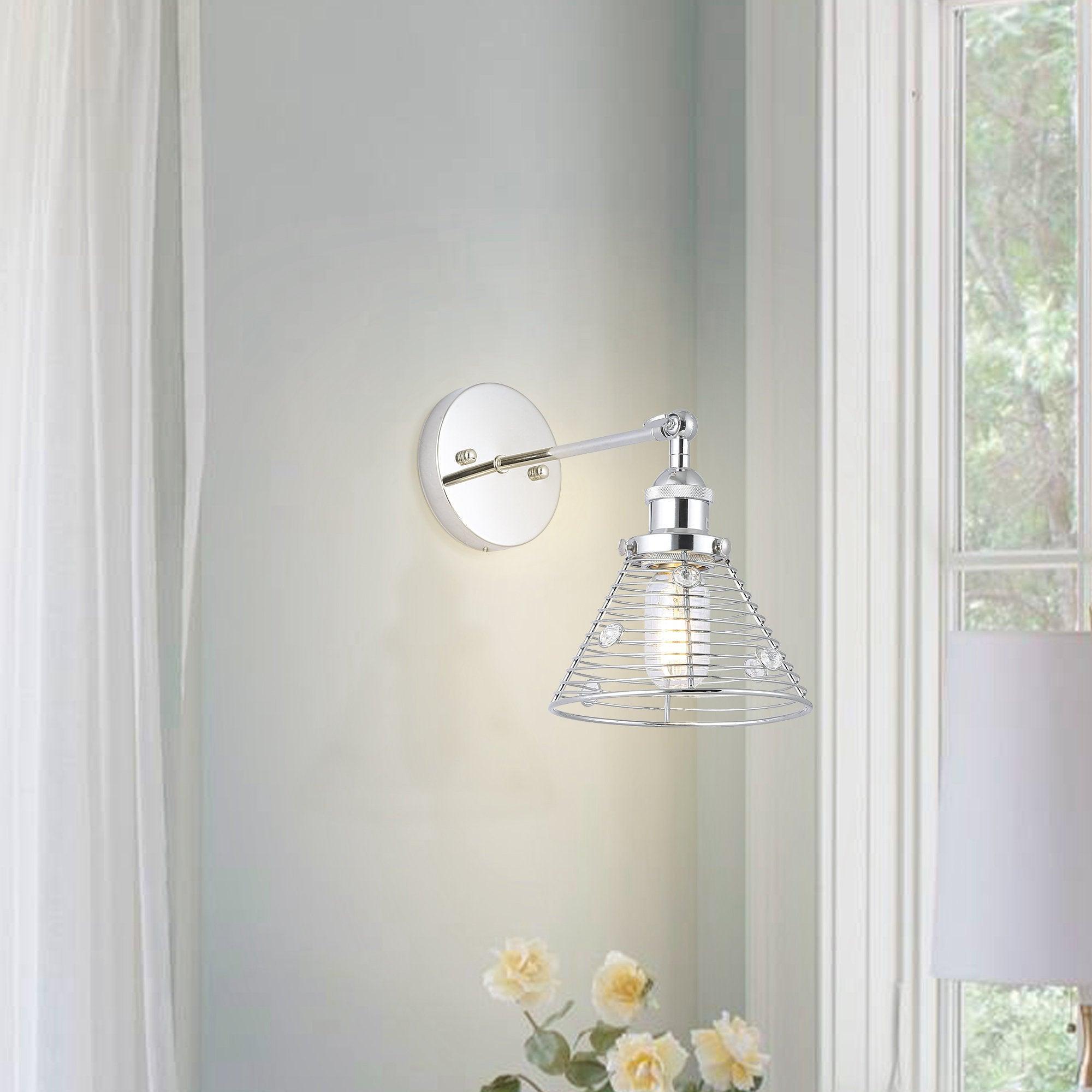 Modern Silver Wall Sconce Light - Single Bulb Fixture for Bedroom, Living Room, or Hallway Lighting