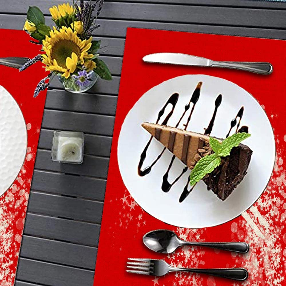Jesmacti Christmas Reindeer Placemats Set of 4 - 18x12 Inch Red Holiday Dining Mats for Festive Indoor Decor & Dinner Parties - Perfect for Christmas Tablescapes, Family Gatherings & Seasonal Home Decor
