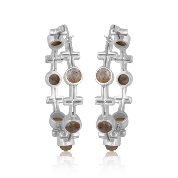 Sterling Silver Hoop Earrings - Perfect Gift for Mom, Anniversary & Birthdays - Labradorite Jewelry for Special Occasions