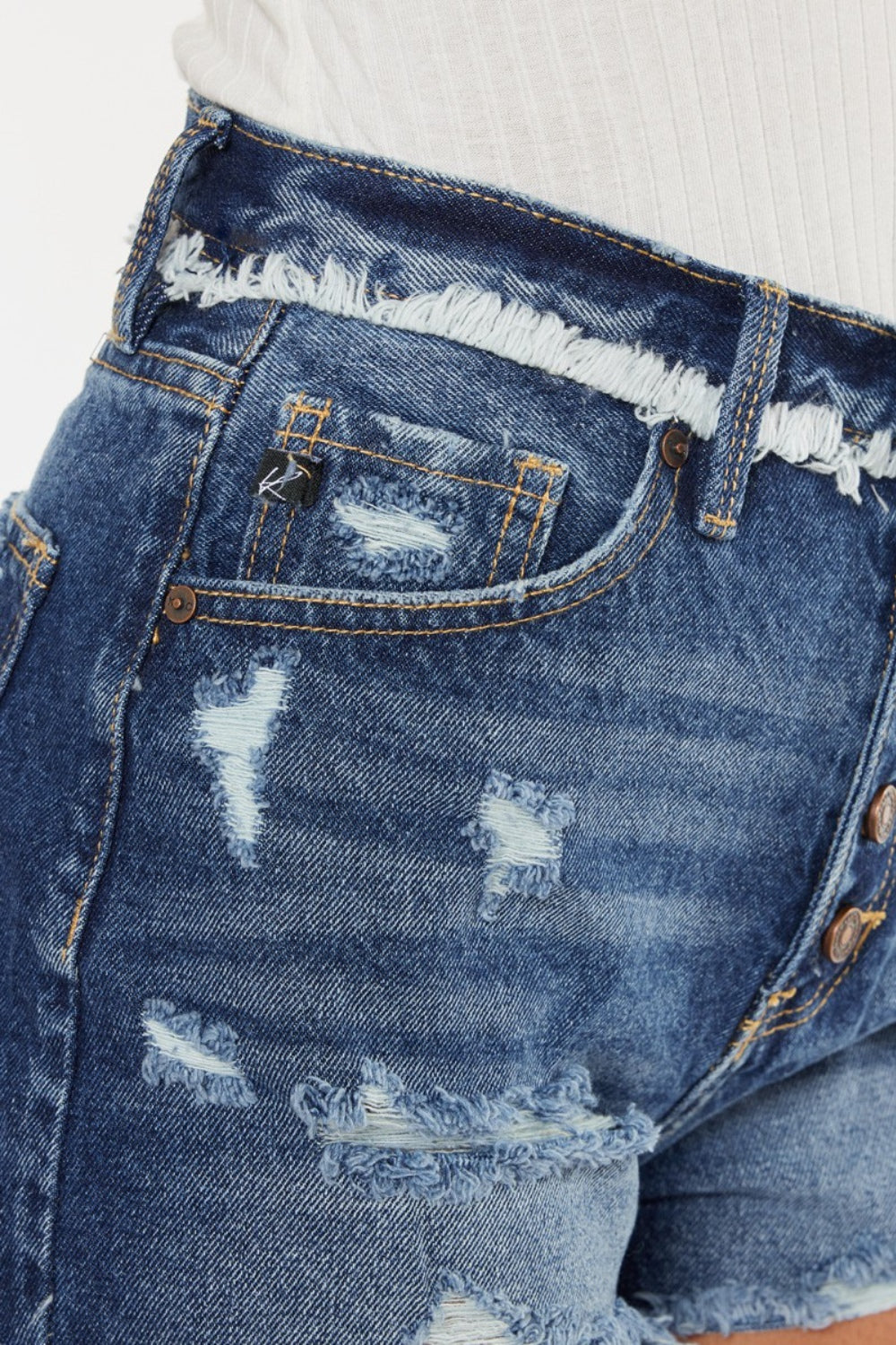 Kancan Women's Distressed Button Fly Denim Shorts - High Waisted Ripped Jean Shorts for Summer | Casual Outfit, Beach Wear, Street Style Fashion