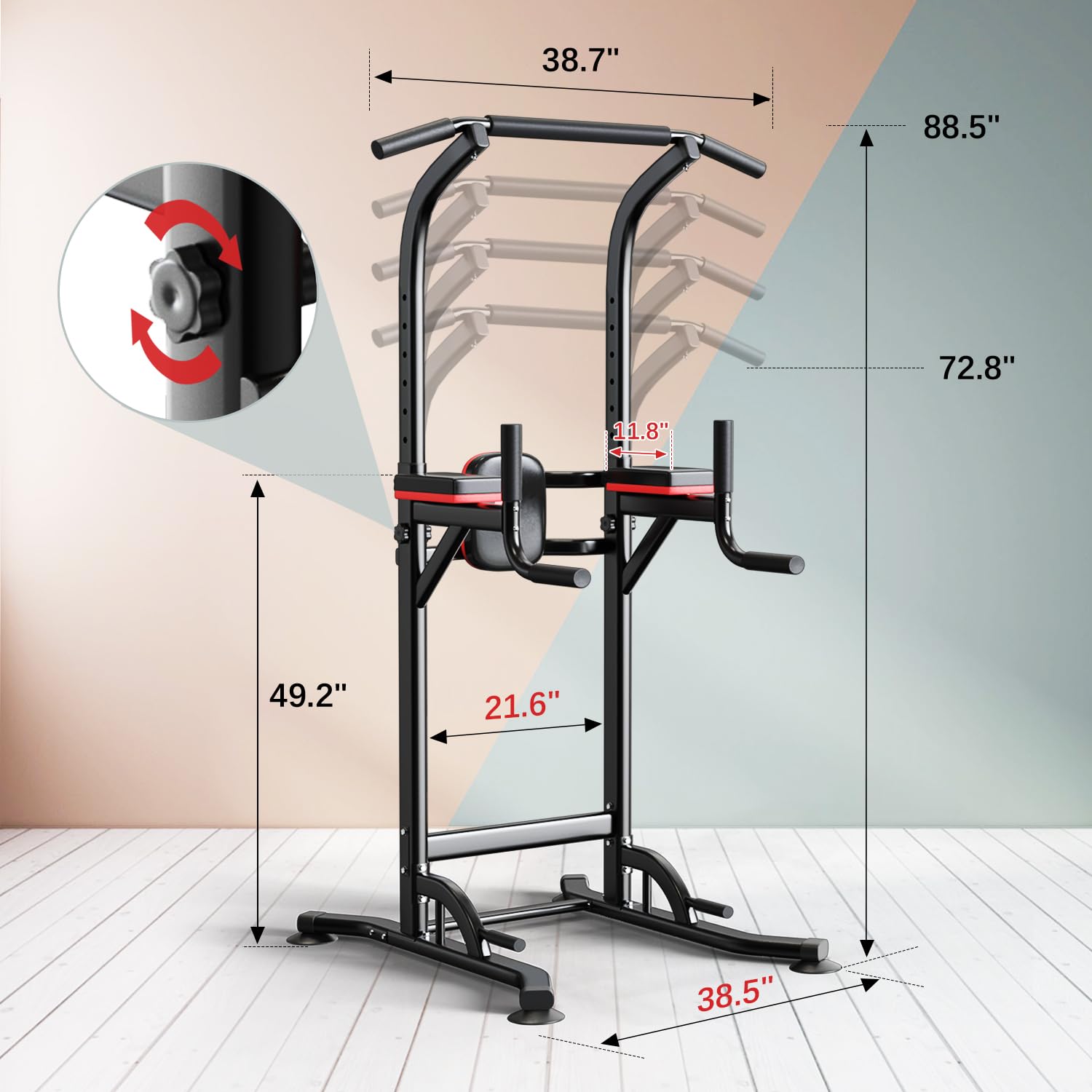 Wesfital Pull Up Bar Power Tower - Adjustable Dip Station for Home Gym, Multi-Functional Strength Training Equipment for Men & Women - Perfect for Full Body Workouts, Muscle Building & Home Fitness