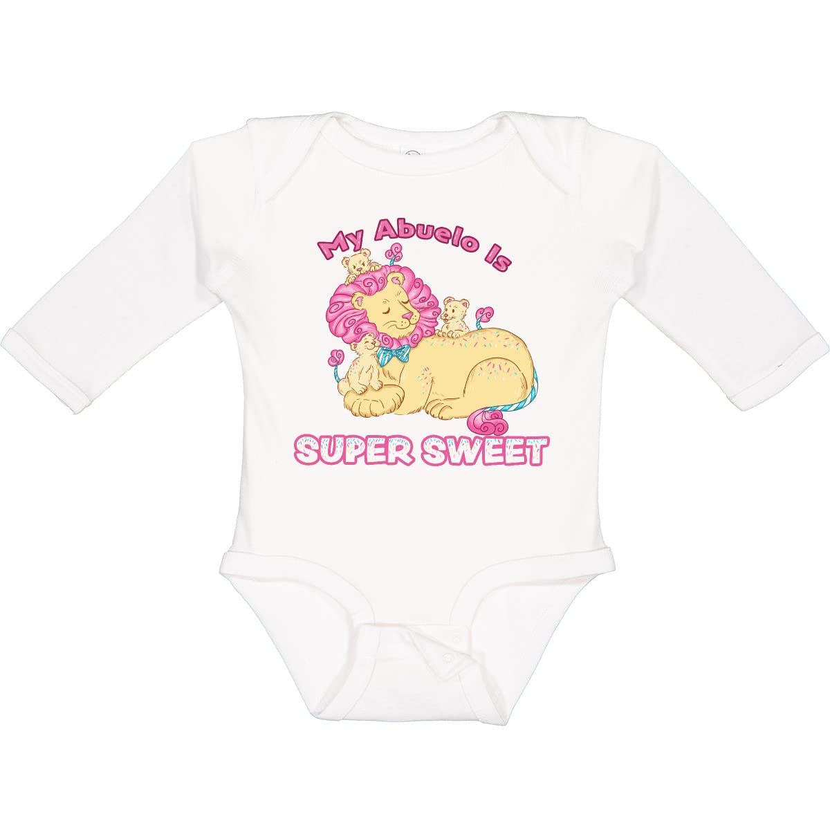 Inktastic My Abuelo is Super Sweet Cotton Candy Lions Long Sleeve Baby Bodysuit - Soft & Comfortable Unisex Infant Romper for Playtime, Family Photos & Everyday Wear
