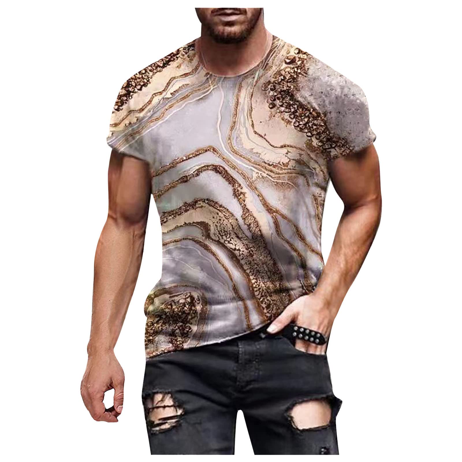 Men's Skull Print Muscle Fit Short Sleeve T-Shirt - Streetwear Fashion Workout Top with Personality Texture | Gym, Casual Wear & Street Style