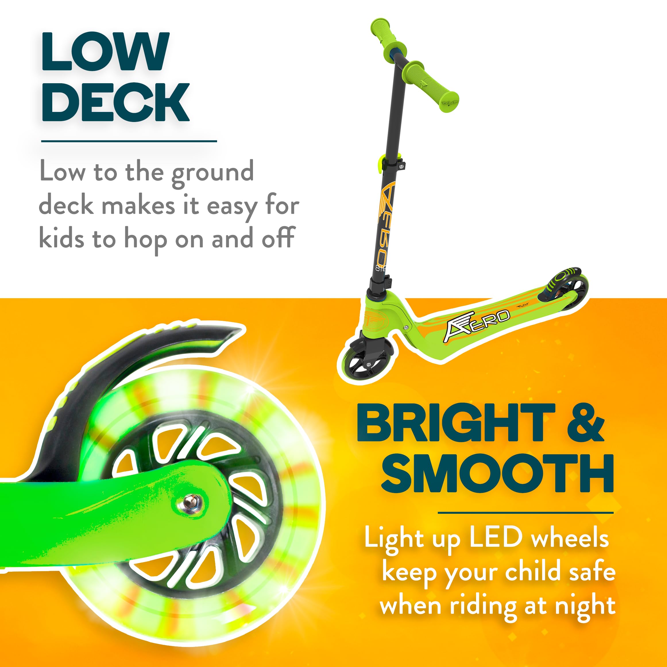 Flybar Aero Kids Scooter - Adjustable 2 Wheel Kick Scooter with Rear Brake & Foldable Design | Durable Outdoor Scooter for Boys & Girls Ages 5+ | Perfect for Park Rides, Neighborhood Commuting & School Playground Fun