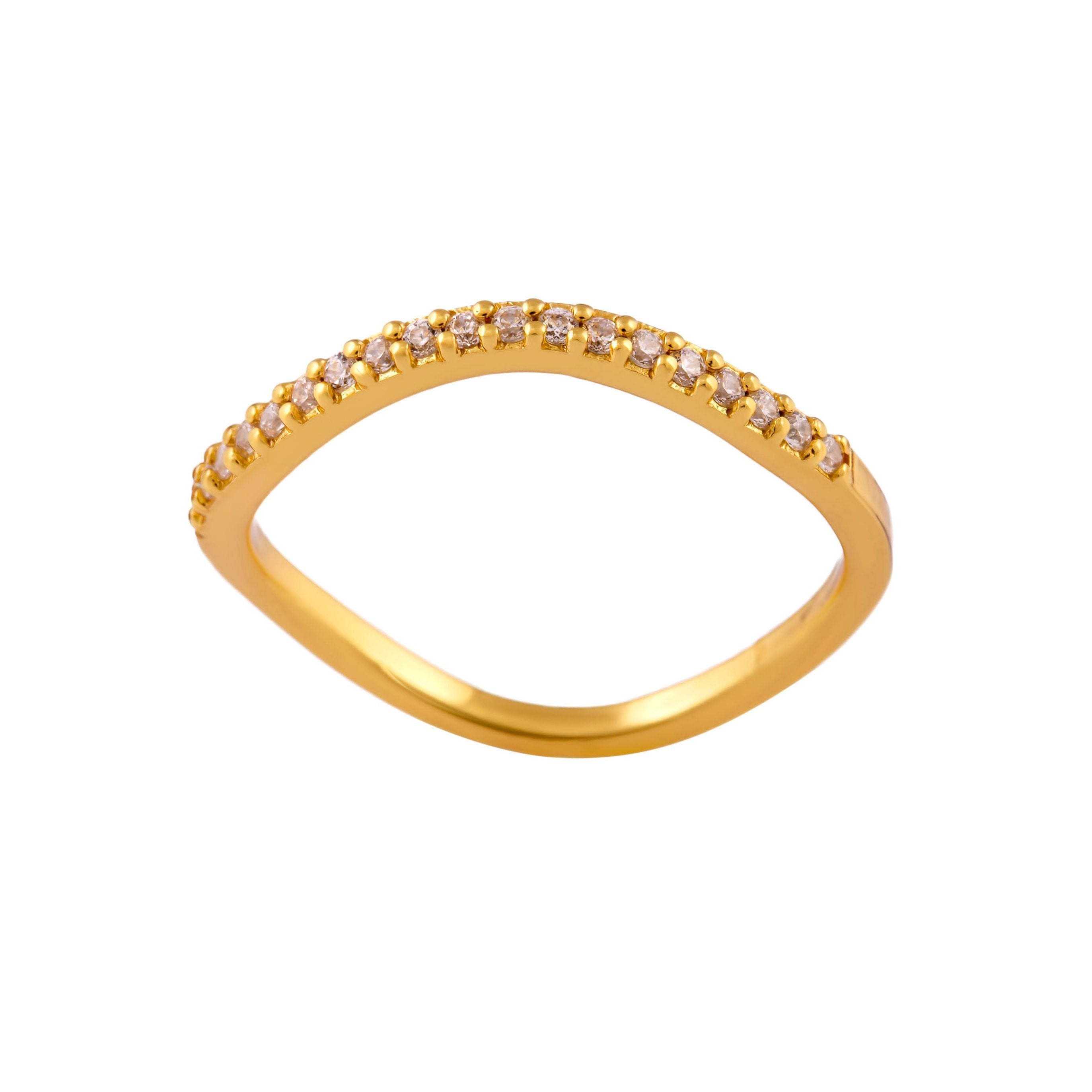 Wavey Sparkles Gold Ring for Women - Elegant 14K Gold Plated Fashion Jewelry - Perfect for Parties, Weddings & Everyday Wear