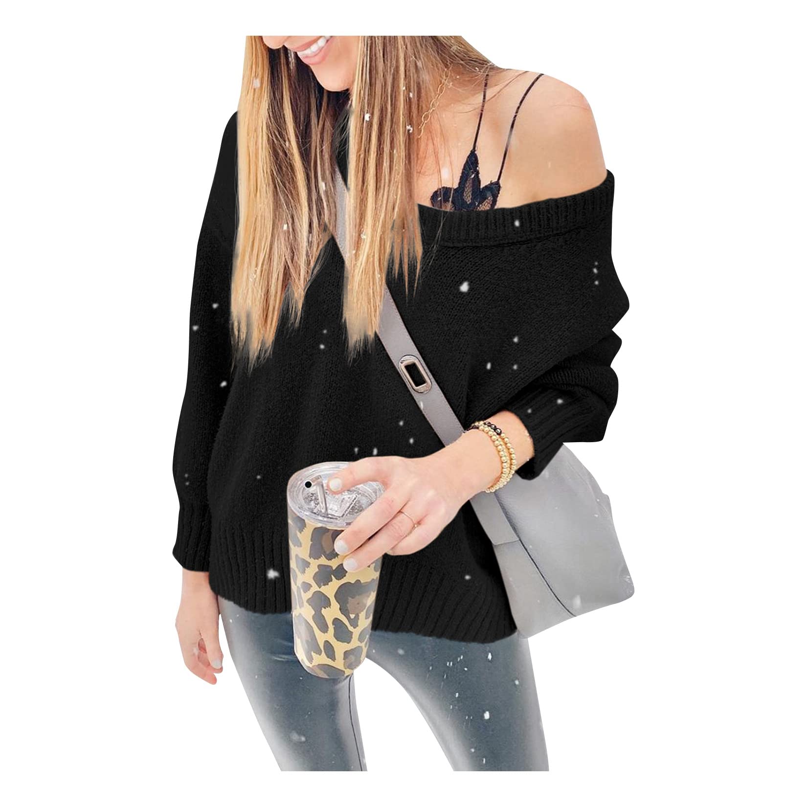 Women's Off Shoulder Knit Sweater - Casual Loose Pullover Tunic Top for Women | Perfect for Fall Layering, Weekend Outfits & Cozy Home Wear