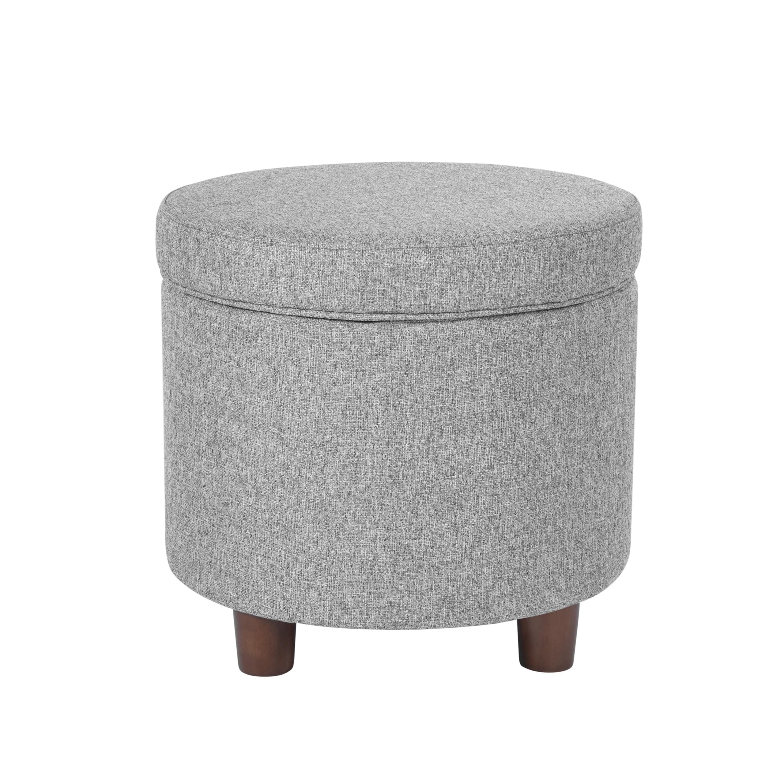 Homepop Round Storage Ottoman with Upholstered Tweed Fabric - Large Light Gray Footrest Seat with Hidden Storage for Living Room & Bedroom | Perfect for Extra Seating, Blanket Storage & Home Organization