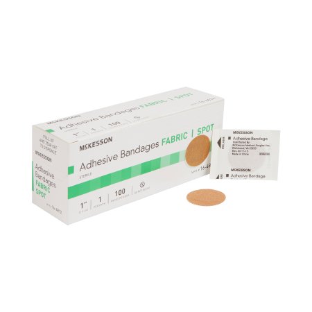 McKesson 1 Inch Fabric Round Tan Sterile Adhesive Bandages for First Aid, Wounds & Minor Cuts - Perfect for Home, Office & Travel First Aid Kits