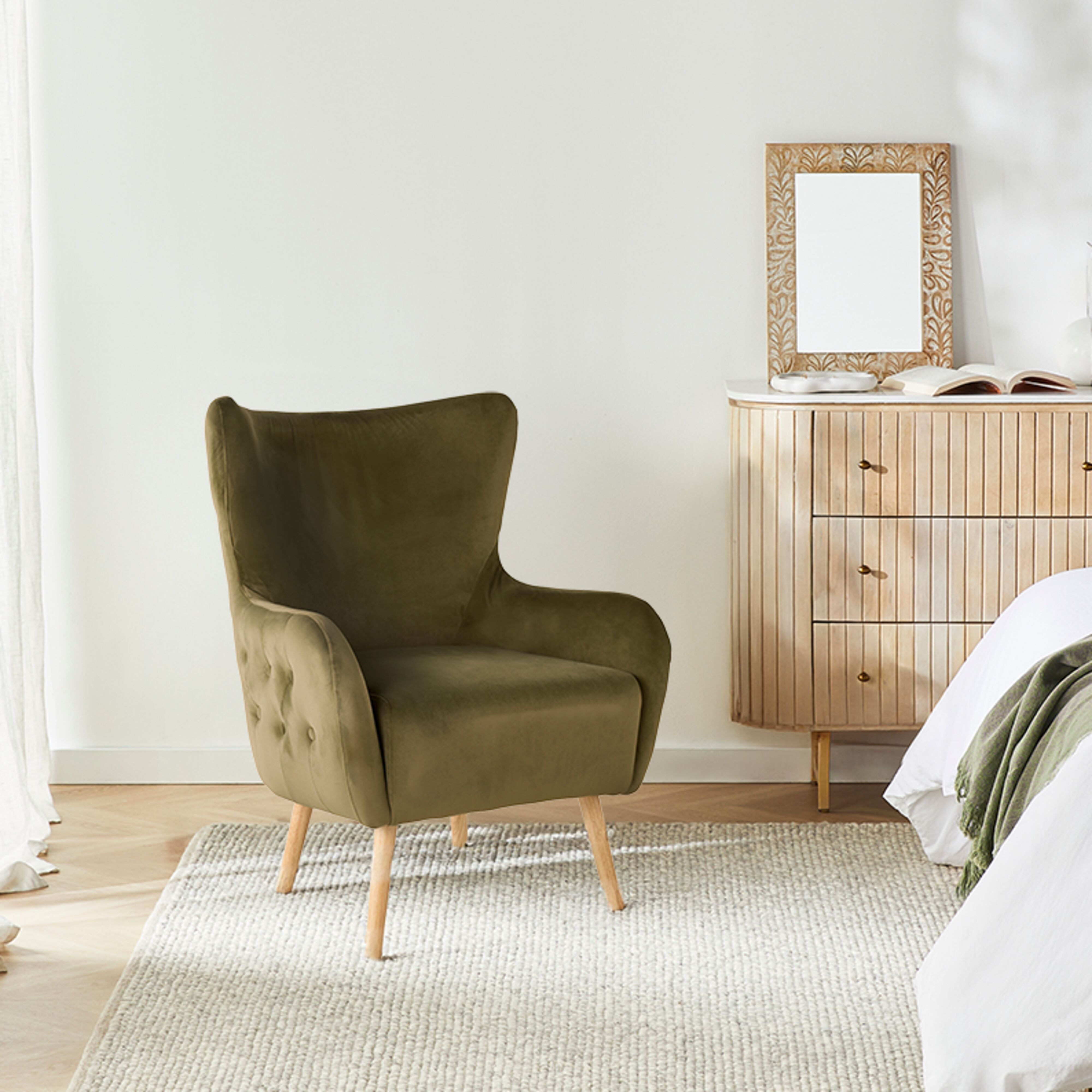 Amira Velvet Moss Occasional Chair - Elegant Accent Seating for Living Room, Bedroom, or Office Decor