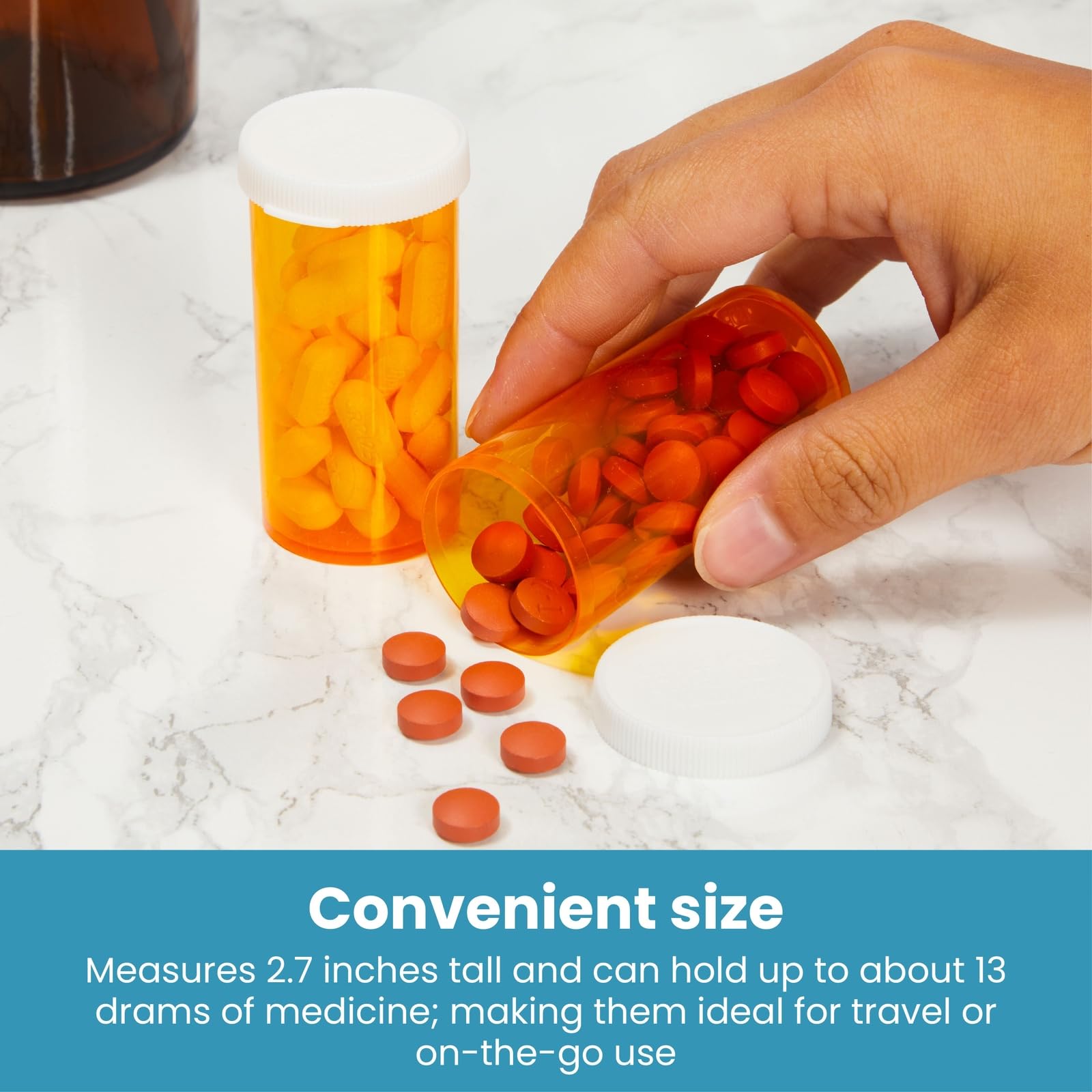 50-Pack Empty Pill Bottles with Child-Resistant Caps - 13 Dram Plastic Medicine Containers for Prescription Drugs, Vitamins & Supplements - Orange Reusable Vials - Perfect for Pharmacy, Travel & Home Organization