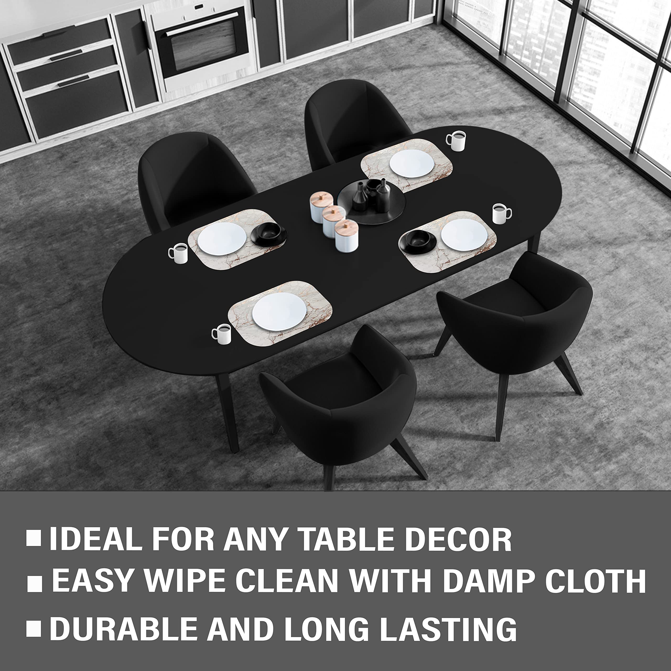 Elegant Rose Gold Marble Oval Cork Placemats Set of 8 - 12