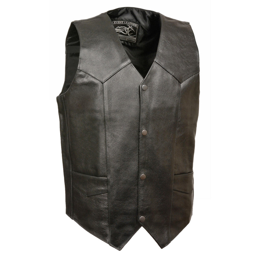 Men's Black Plain Leather Vest - Stylish & Durable for Motorcycle Riding, Casual Outfits & Outdoor Adventures