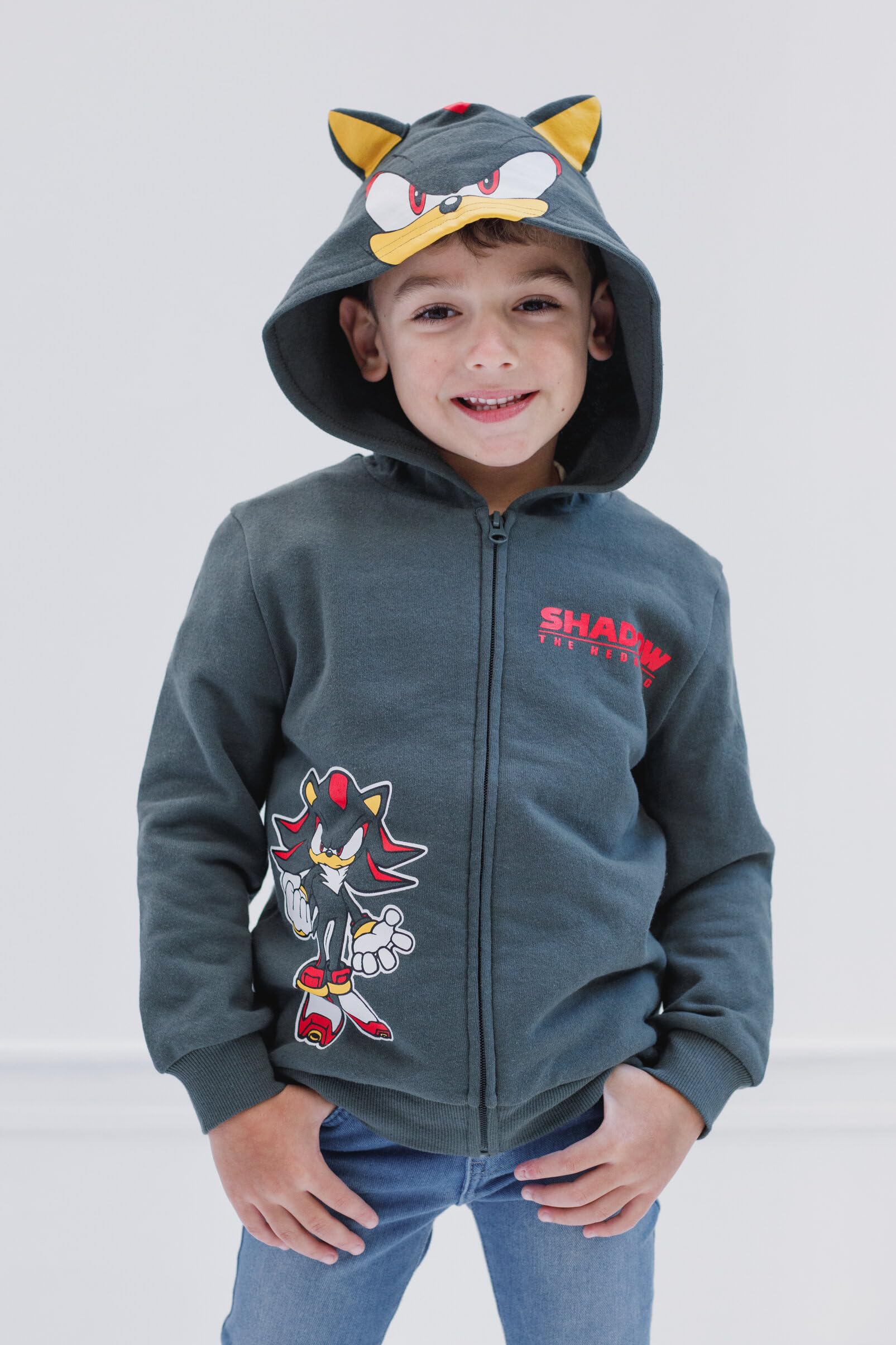SEGA Sonic the Hedgehog Shadow & Knuckles Fleece Zip-Up Hoodie for Kids - Warm & Cozy Pullover for Toddlers to Big Kids - Perfect for Playdates, School & Outdoor Adventures