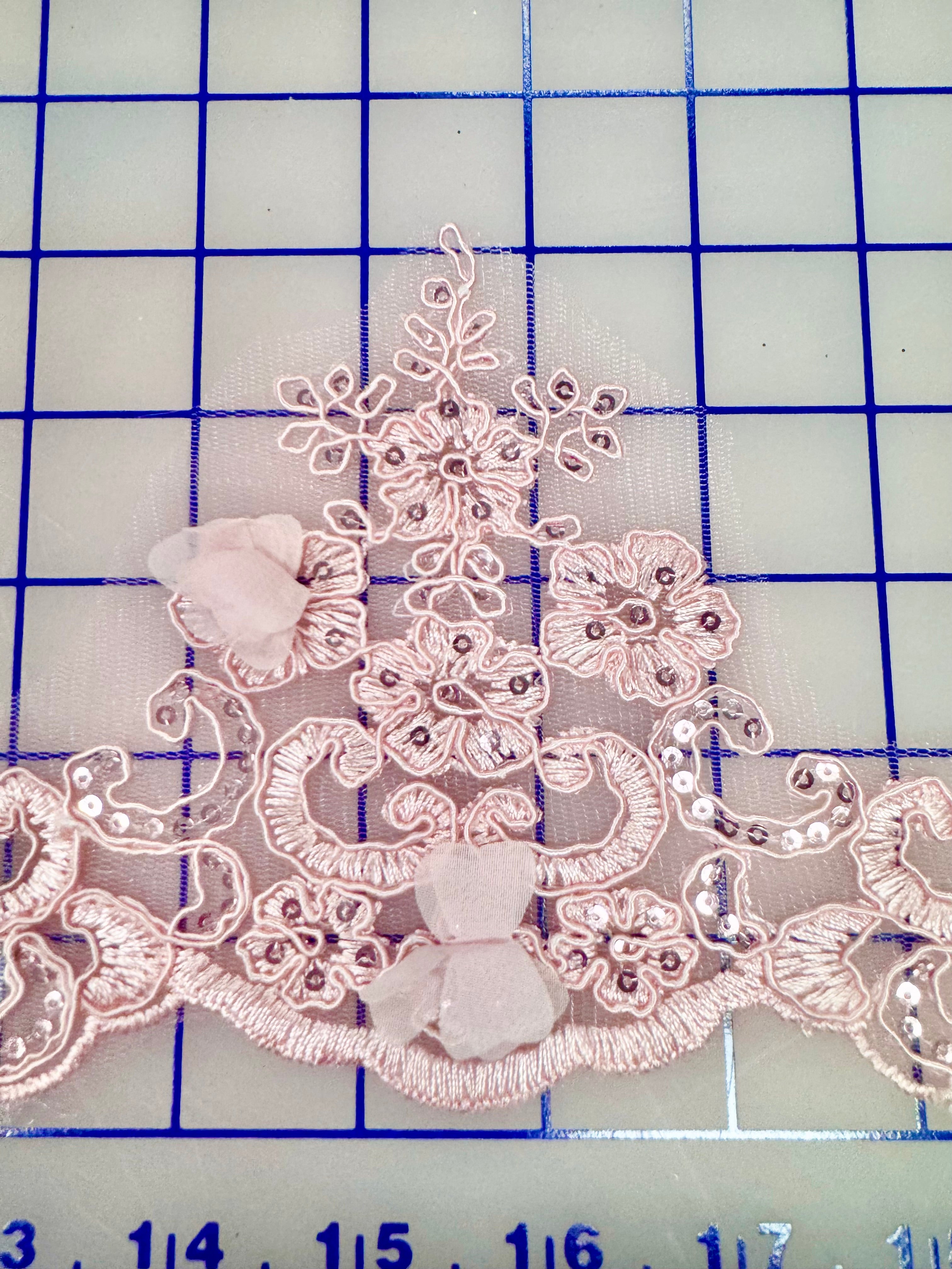Lace Trim with Sequins and 3D Rose Embroidery - Elegant Pink Border Trim for DIY Crafts, Wedding Dresses, and Home Decor