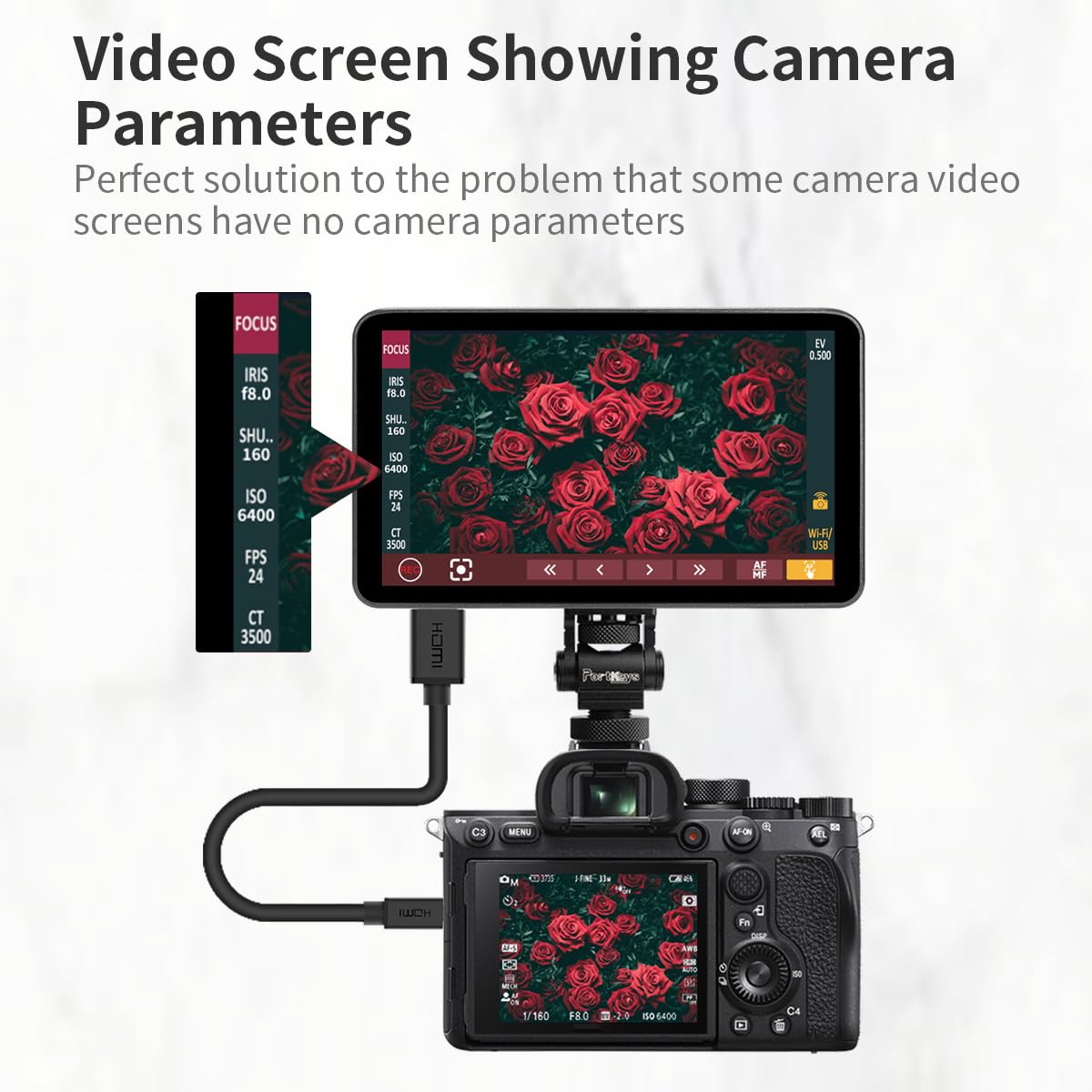 Portkeys LH7P 7 Inch Touch Screen Camera Monitor - 1920x1080 Full HD, Wireless Control, Compatible with Sony Cameras | Perfect for Filmmaking, Vlogging & Professional Video Production