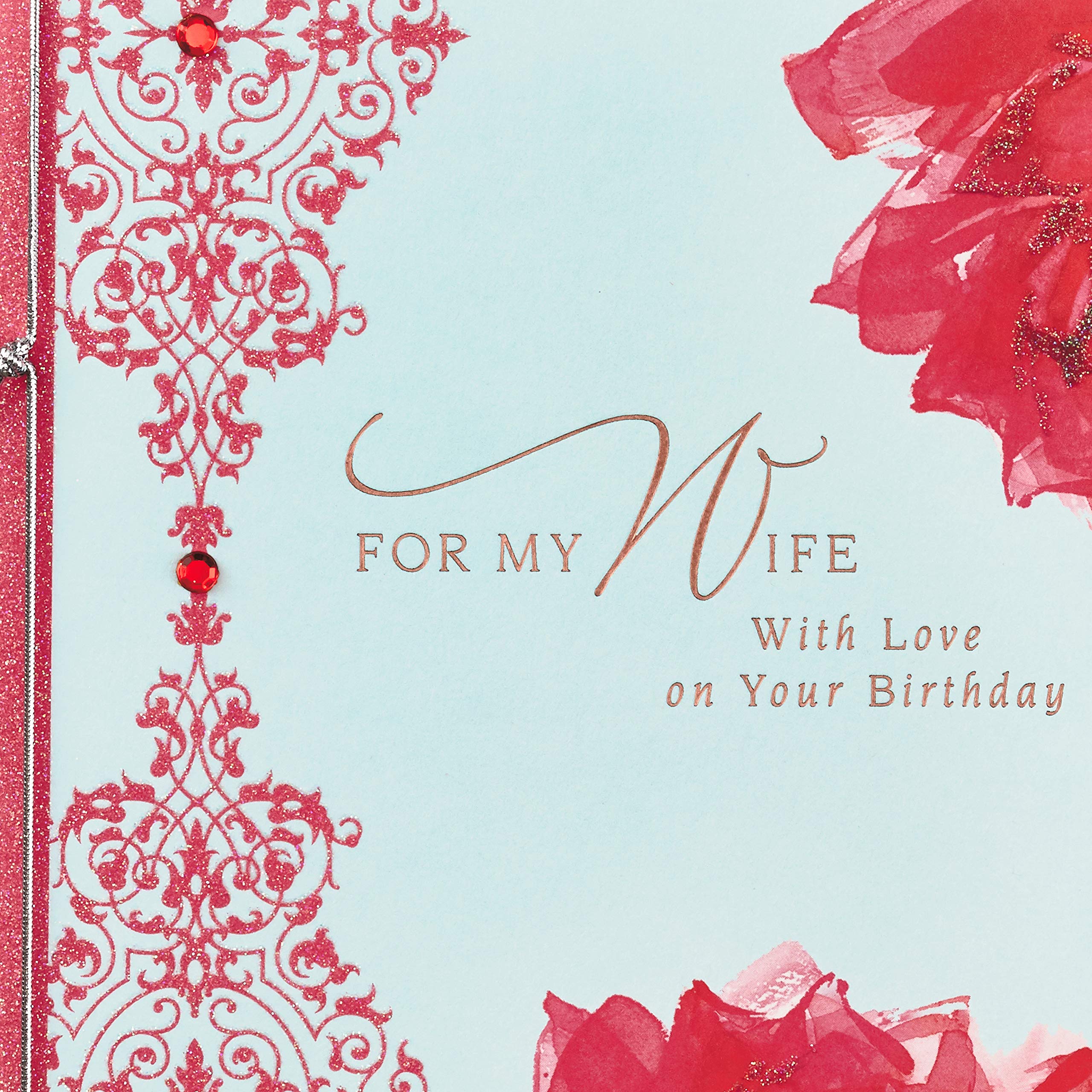 Hallmark Birthday Card for Wife - Beautiful Rose Floral Design with Elegant Patterns | Perfect for Anniversaries, Valentine's Day & Romantic Occasions