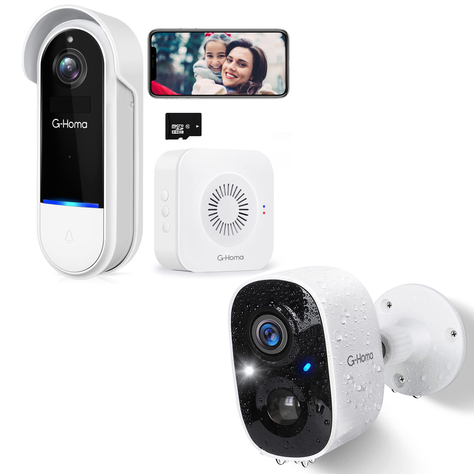 G-Homa Wireless Security Camera Outdoor with Doorbell - HD 1080P, Night Vision, 2-Way Audio, Weatherproof for Home Surveillance - Perfect for Front Yard, Backyard, and Driveway Monitoring