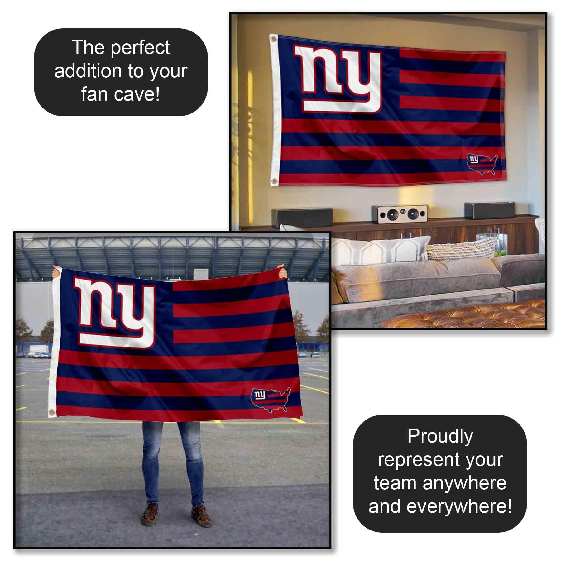 New York Giants 3x5 Feet American Flag with Grommets - Officially Licensed NFL Team Banner for Outdoor & Indoor Decor, Game Day Parties, Tailgating, and Sports Fan Gifts