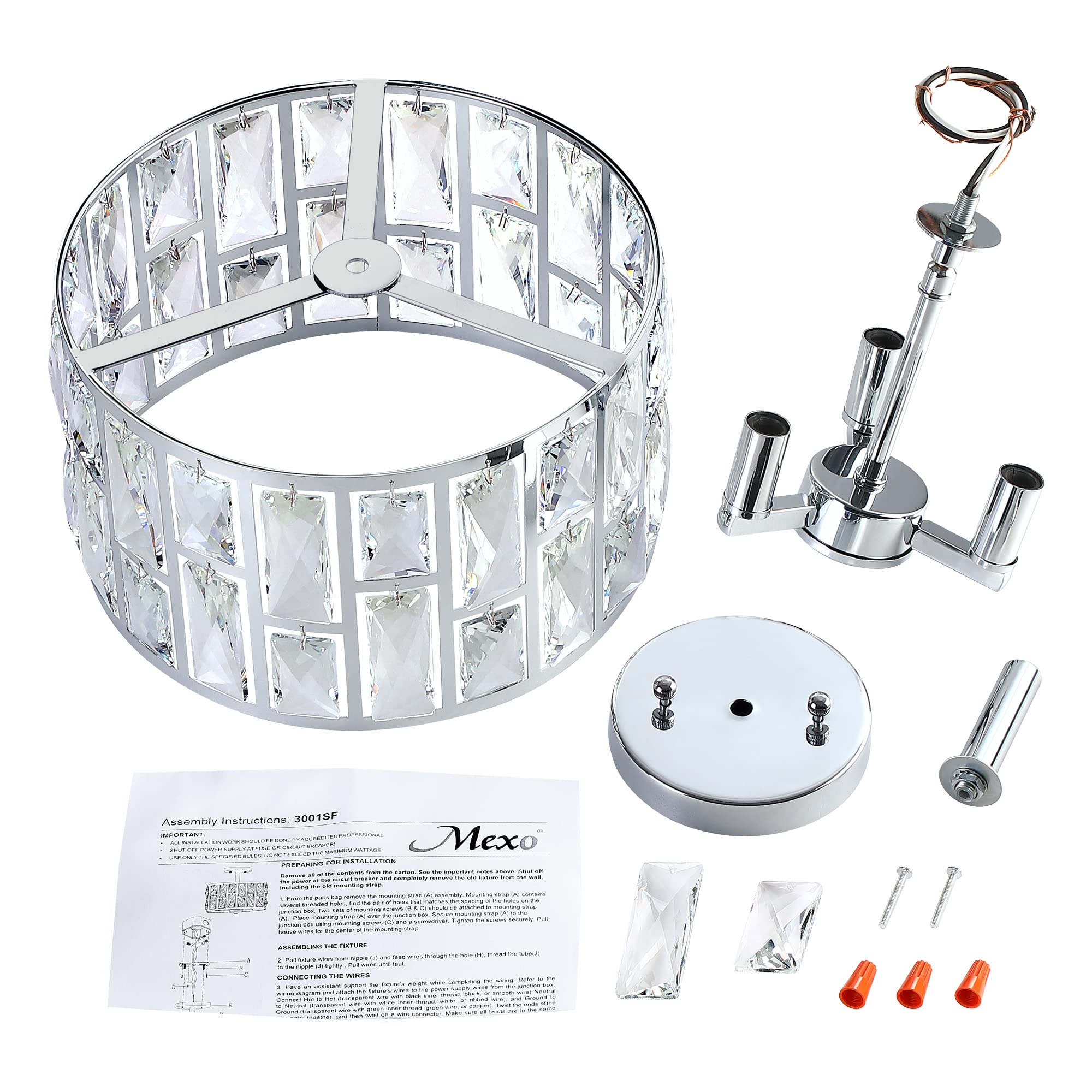 Modern Farmhouse Crystal Round Semi-Flush Mount Ceiling Light Fixture - 3LT Drum Shade Lighting for Kitchen Island, Dining Room & Bedroom | Elegant Ambient Lighting for Home Decor