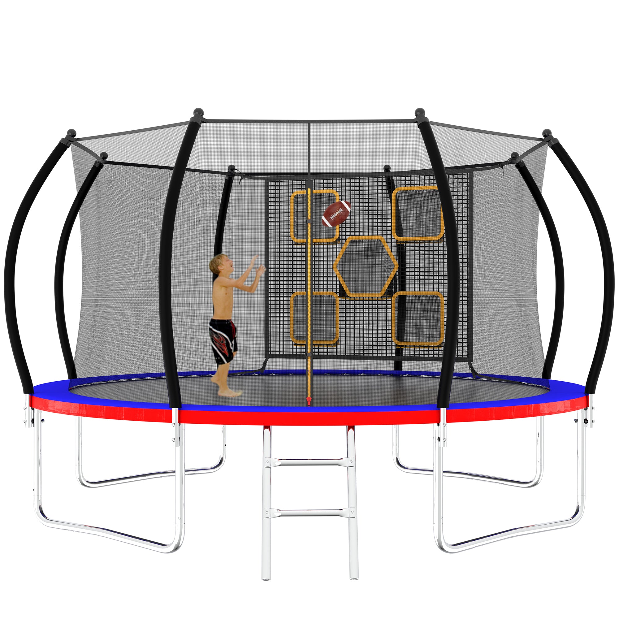 14FT Trampoline for Kids and Adults - ASTM Approved Outdoor Trampoline with Safety Enclosure Net & Ladder - Heavy Duty Round Trampoline for Backyard, Garden, and Park Fun - Perfect for Family Exercise, Birthday Parties, and Outdoor Recreation