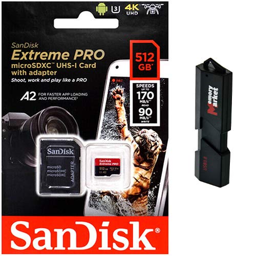 SanDisk Extreme Pro 512GB MicroSDXC UHS-I Class 10 Memory Card - High Speed for Smartphones, Action Cameras, Drones | Includes USB 3.0 Dual Slot Card Reader for SD & MicroSD | Perfect for 4K Video Recording, Mobile Gaming & Data Storage