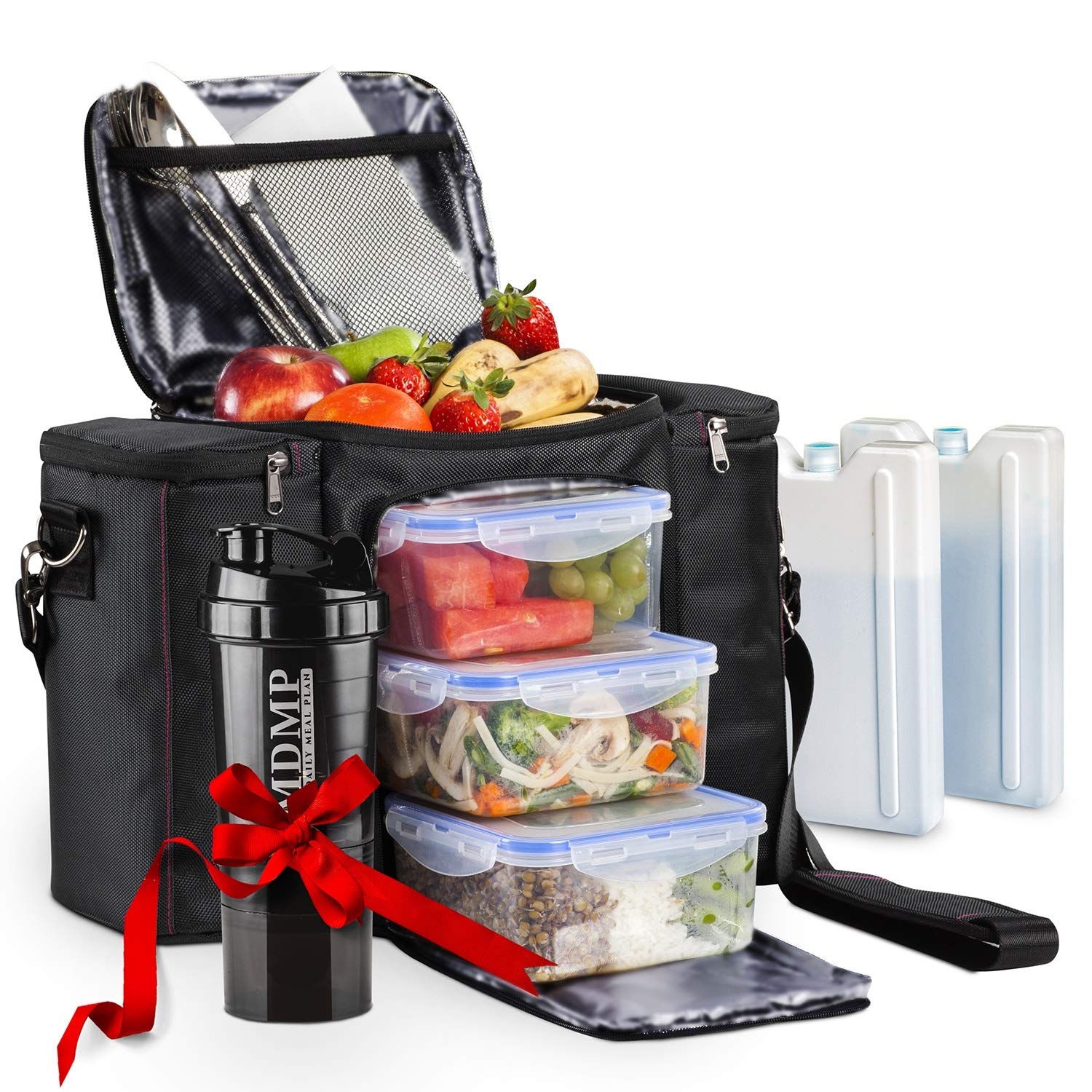 **Insulated Meal Prep Lunch Bag with 3 Large Food Containers (45 Oz), 2 Ice Packs & Shaker – Portable Cooler for Work, Gym & Travel – Black**    (Note: This optimized title includes keywords like 
