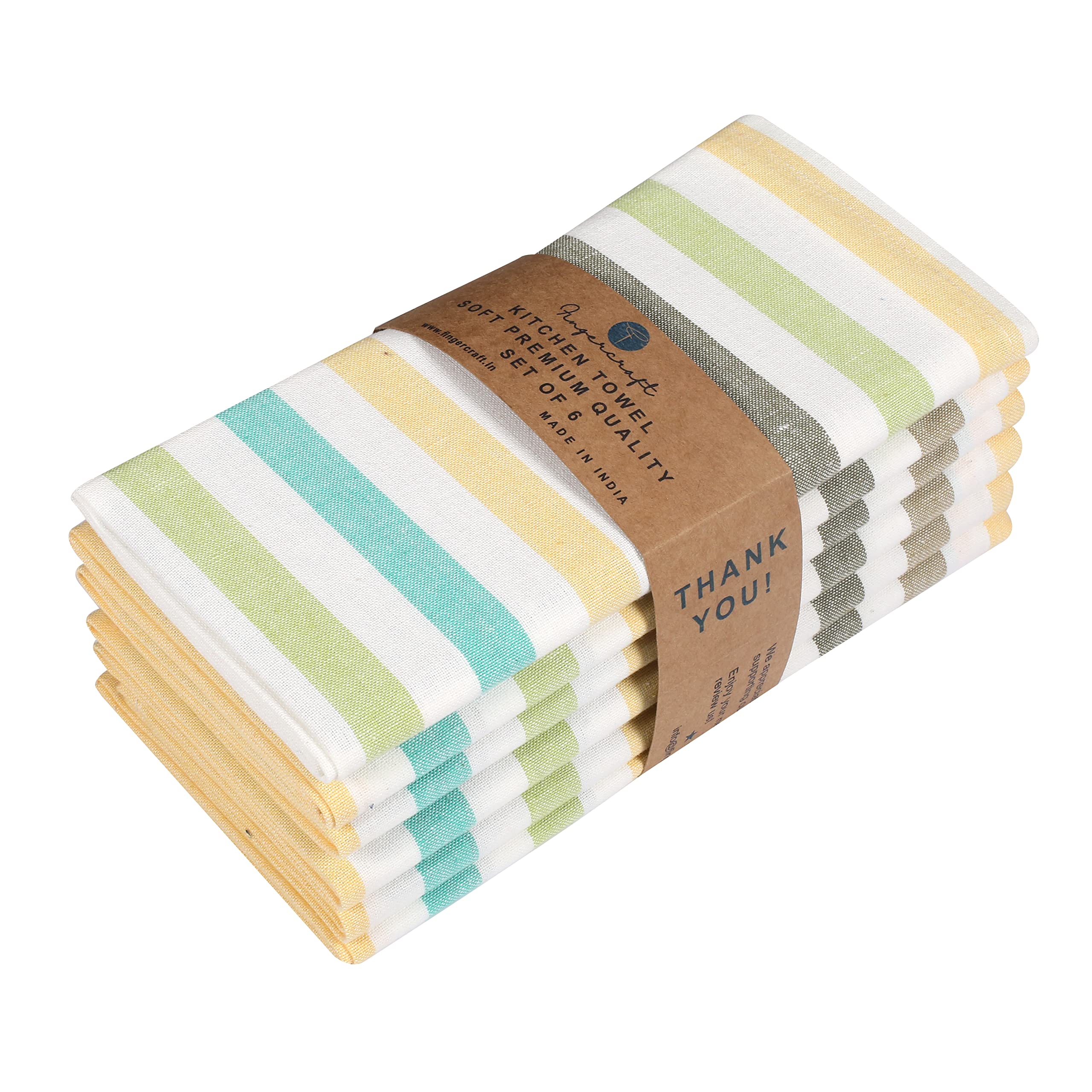 Premium Cotton Kitchen Towels Set of 6 - Super Absorbent & Soft for Cooking, Cleaning & Drying - 20x30in Striped Design