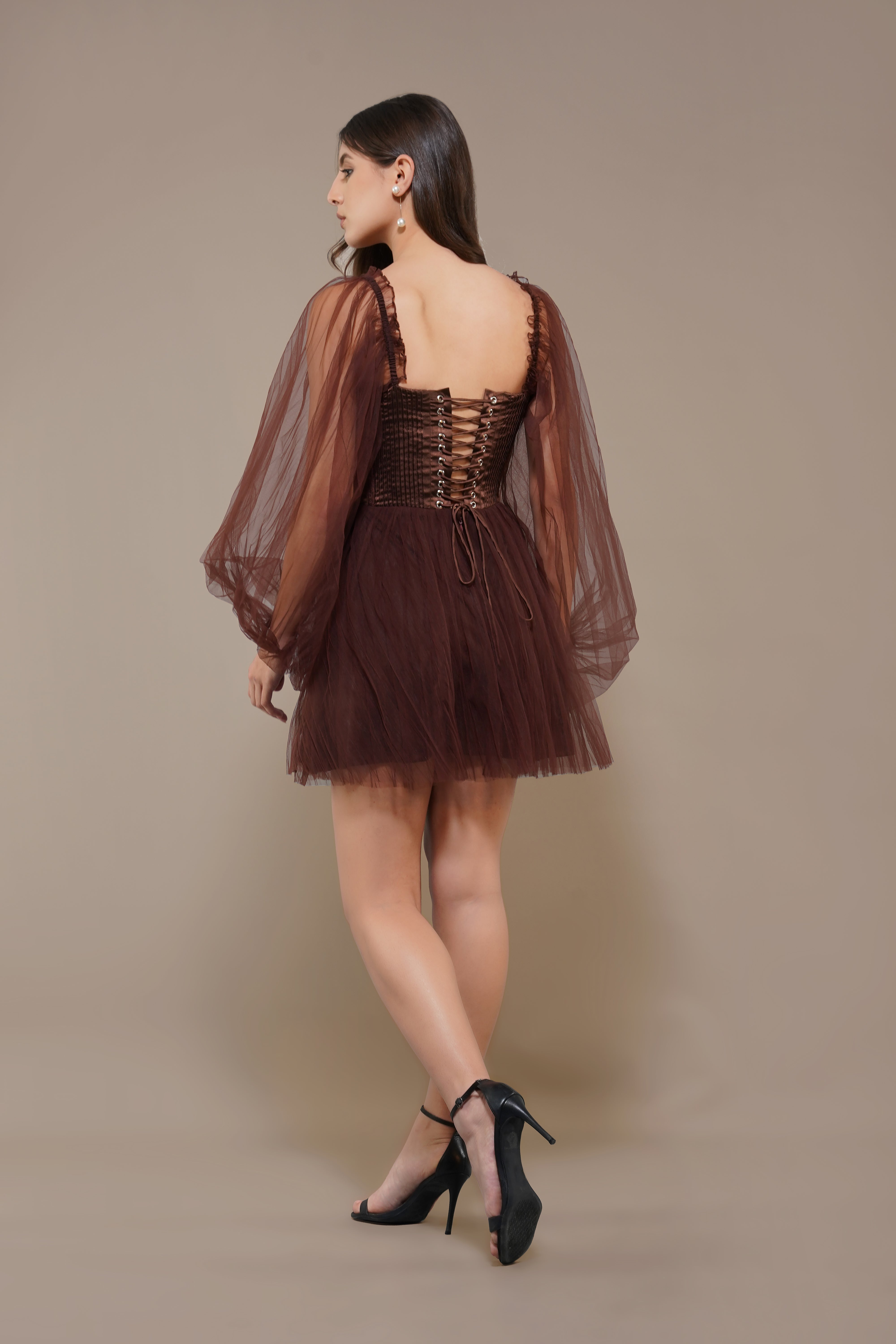 Tara Mini Dress in Coffee Brown - Elegant Women's Short Dress for Casual & Party Wear - Perfect for Date Nights, Cocktail Parties & Summer Outfits