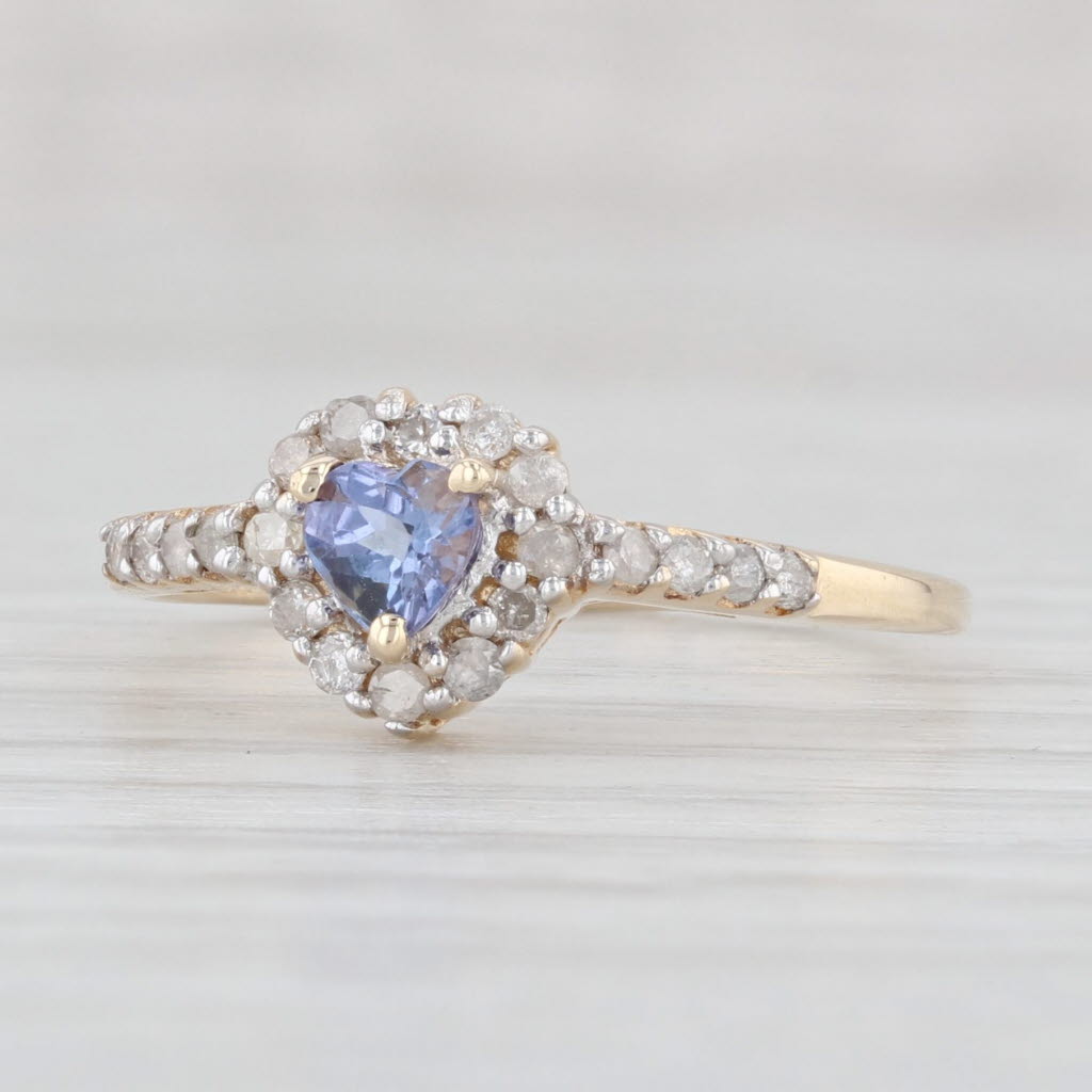 0.32ctw Tanzanite Heart Diamond Halo Ring 10k Yellow Gold Size 7.25 - Elegant Engagement Ring for Women, Anniversary Gift, Valentine's Day Present, Promise Ring