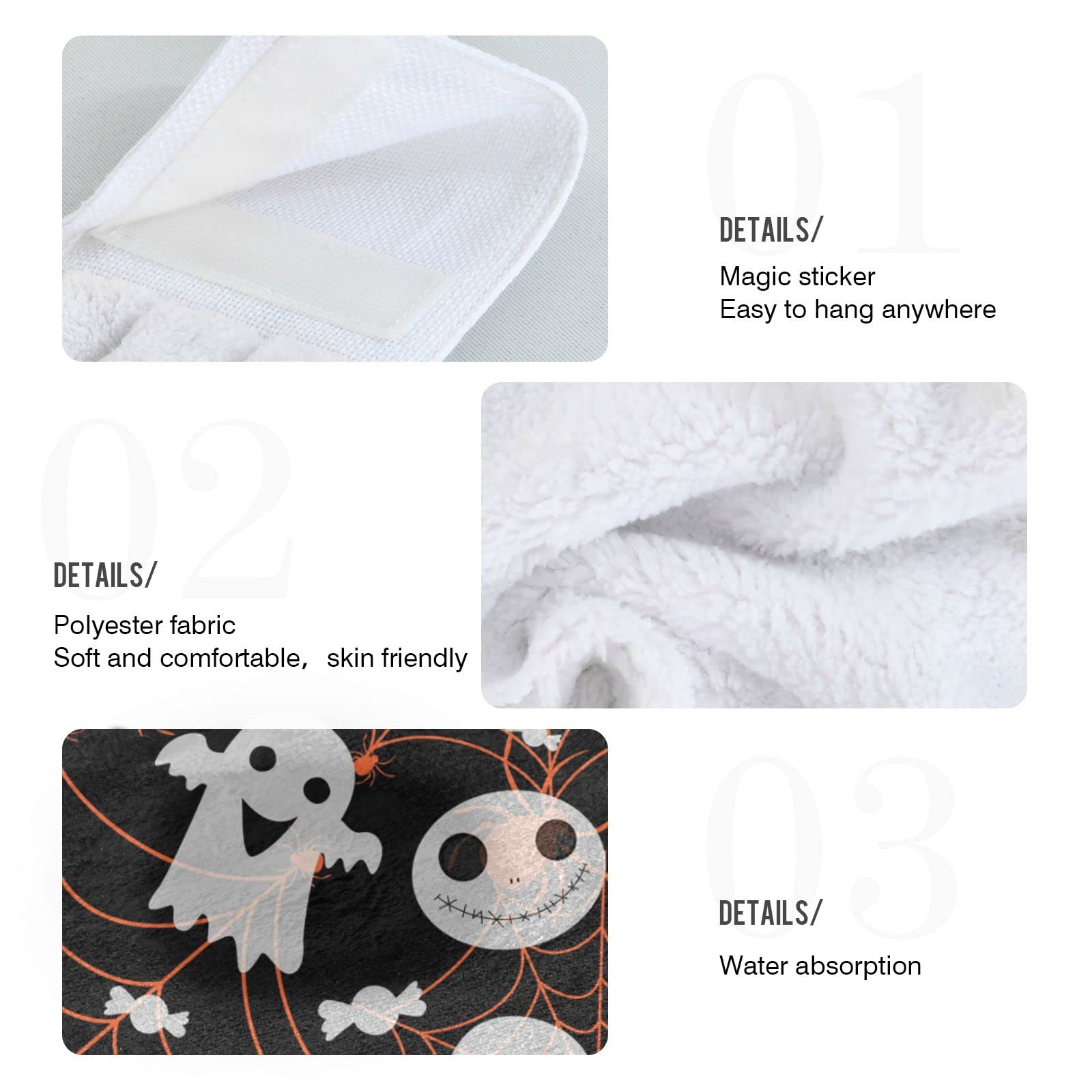 Senya Halloween Hanging Kitchen Towels - 2 Pack Absorbent Spider Ghost Hand Towels with Hanging Loop for Kitchen & Bathroom - Perfect for Halloween Decor, Party Supplies & Spooky Home Accessories