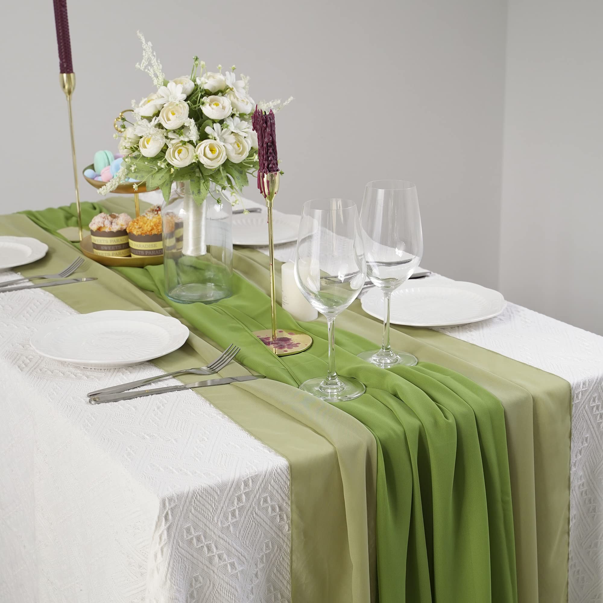 2-Pack 10 FT Sage Green Chiffon Table Runner - 29 x 122 Inch Sheer Wedding Tablecloth for Wedding Decor, Baby Shower, Bridal Shower, Birthday Party, Cake Table & Backdrop Decorations | Elegant & Versatile Event Decor