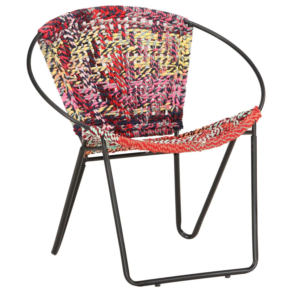 vidaXL Multicolor Circle Chair - Farmhouse & Retro Style Accent Chair with Chindi Fabric Upholstery, Sturdy Steel Frame - Perfect for Living Room, Bedroom or Outdoor Patio Decor