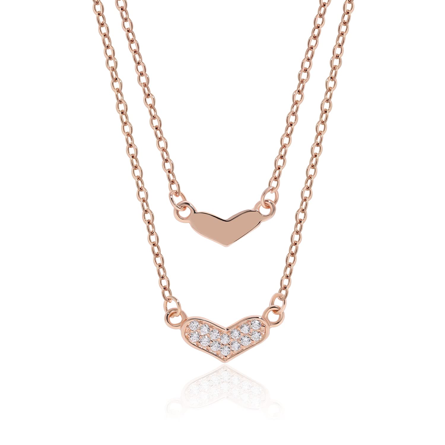Meissa Double Layered 925 Sterling Silver Heart Pendant Necklace for Women - Rose Gold Plated Stackable Layering Necklace Jewelry Gift for Mom, Wife, Girlfriend | Valentine's Day, Mother's Day, Anniversary Gift Idea | Perfect for Everyday Wear, Date Night & Special Occasions