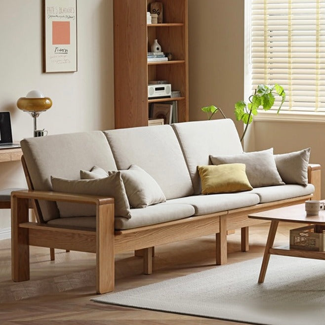 Modern Nordic Fabric Sofa - Solid Oak Wood Frame - Stylish & Durable Living Room Furniture for Small Spaces & Apartments
