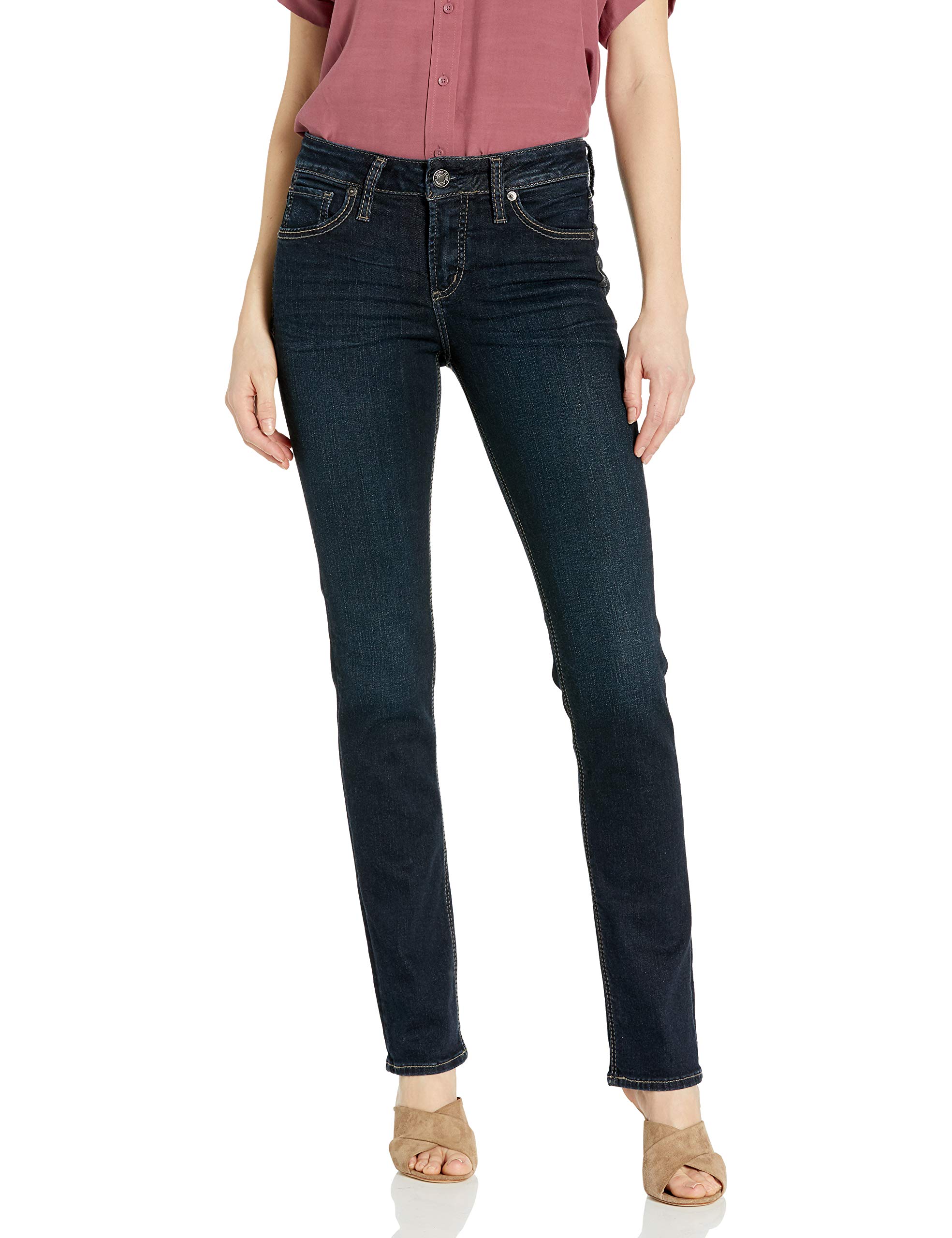 Silver Jeans Co. Women's Avery High Rise Straight Leg Jeans - Comfortable Stretch Denim Pants for Casual Wear & Everyday Outfits