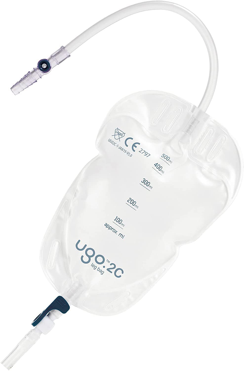 Ugo Leg Bags (10 Pack) - 500ml Urine Drainage Catheter Bags with Lever Tap, Soft Fabric Backing & Ergonomic Leg-Shape Design - Ideal for Post-Surgery, Travel & Daily Use (Ugo 2C Long Tube)